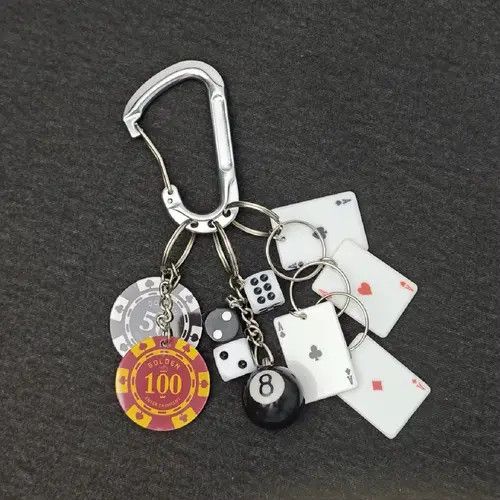 Other Carabiner Keychain Black 8 Lucky Dice Chip Size ONE SIZE - 6 Thumbnail