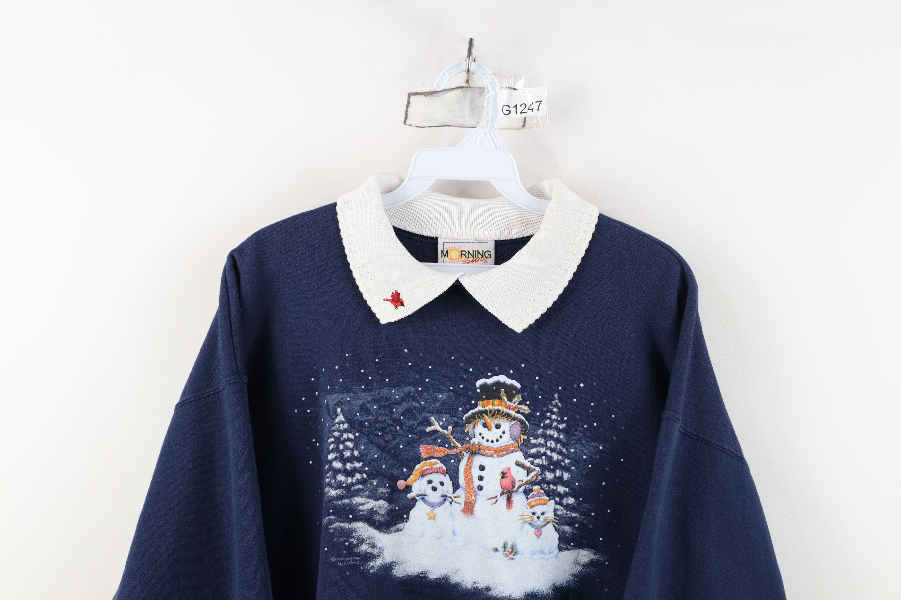 Vintage Vintage 90s Streetwear Christmas Snowman Dog Cat Sweatshirt Size L / US 10 / IT 46 - 2 Thumbnail