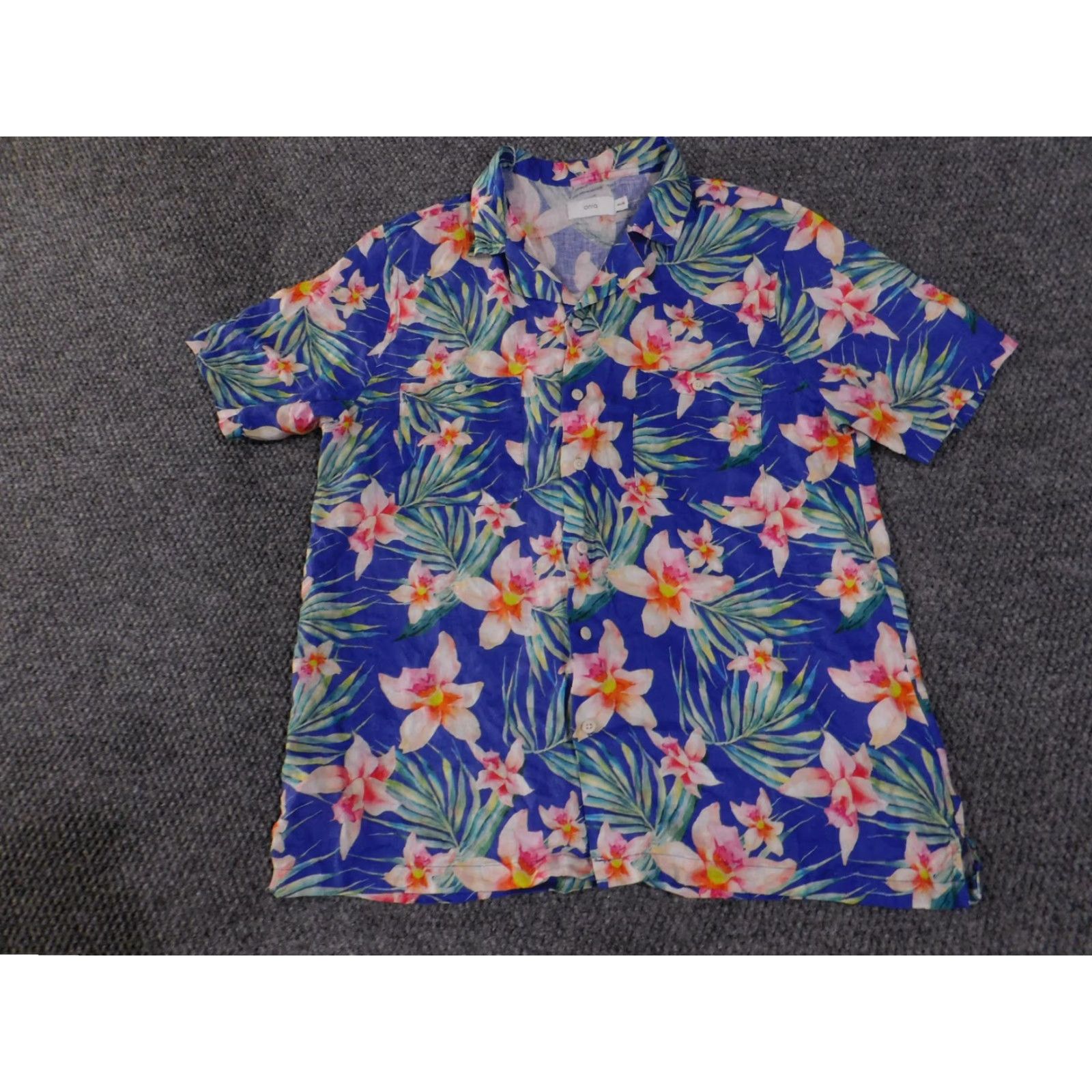 Onia Onia Shirt Mens M Blue Linen Hawaiian Aloha Floral Button Up Resort Camp Size US M / EU 48-50 / 2 - 3 Thumbnail
