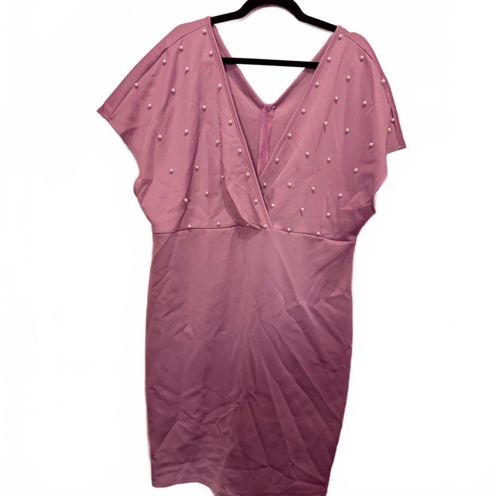 Designer Elegant Purple Dress with Pearl Accents Size 4XL / US 24-26 - 3 Thumbnail