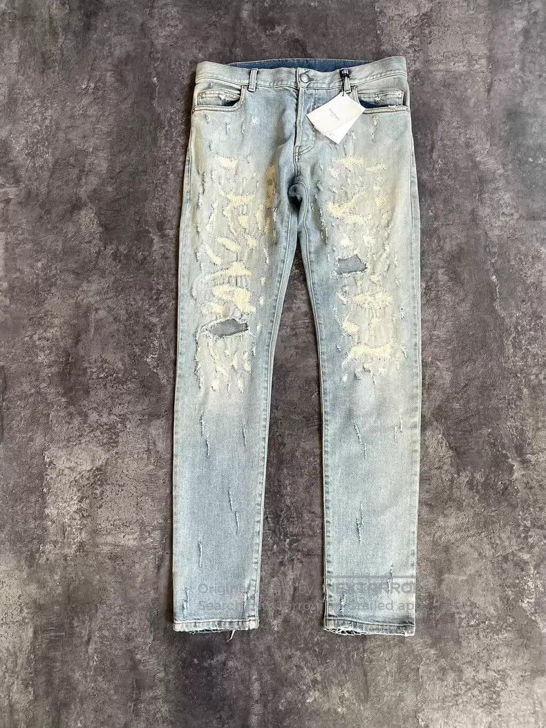 Balmain BALMAIN Blue Washed Large Destroyed Faded Denim Jeans Size US 32 / EU 48 - 1 Thumbnail