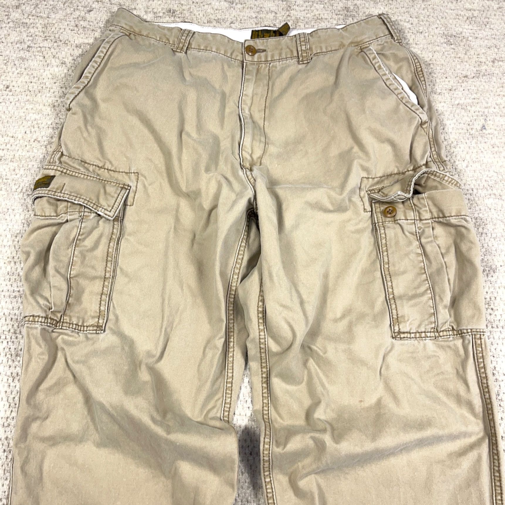 American Eagle Outfitters VINTAGE American Eagle Outfitters Cargo Pants Men 34x32 Tan Khaki Twill Baggy Y2K Skate - 34 Regular Beige Cargo 5-Pocket Mens Pants Size US 34 / EU 50 - 3 Thumbnail