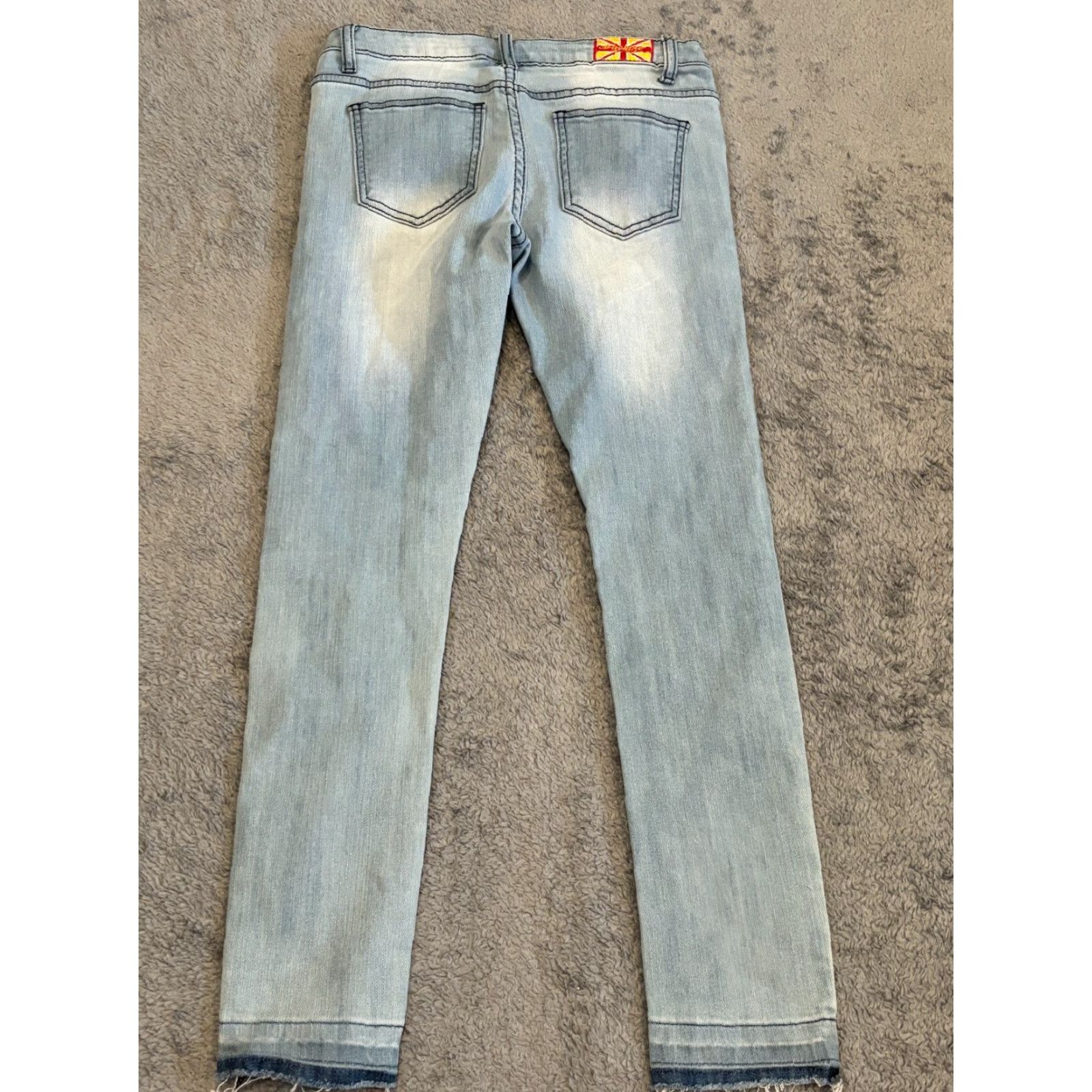 Toy Machine VINTAGE Machine Jeans Womens 29 Light Wash Blue Denim Distressed Skinny Fit Raw Hem Size 29" - 7 Thumbnail