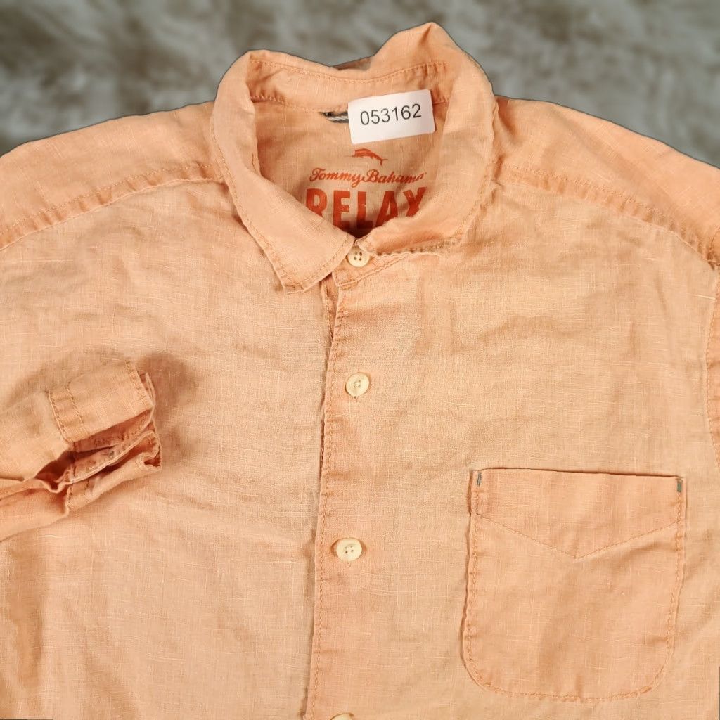 Tommy Bahama Shirt Mens Large Orange Linen Button-Up Long Sleeve Casual