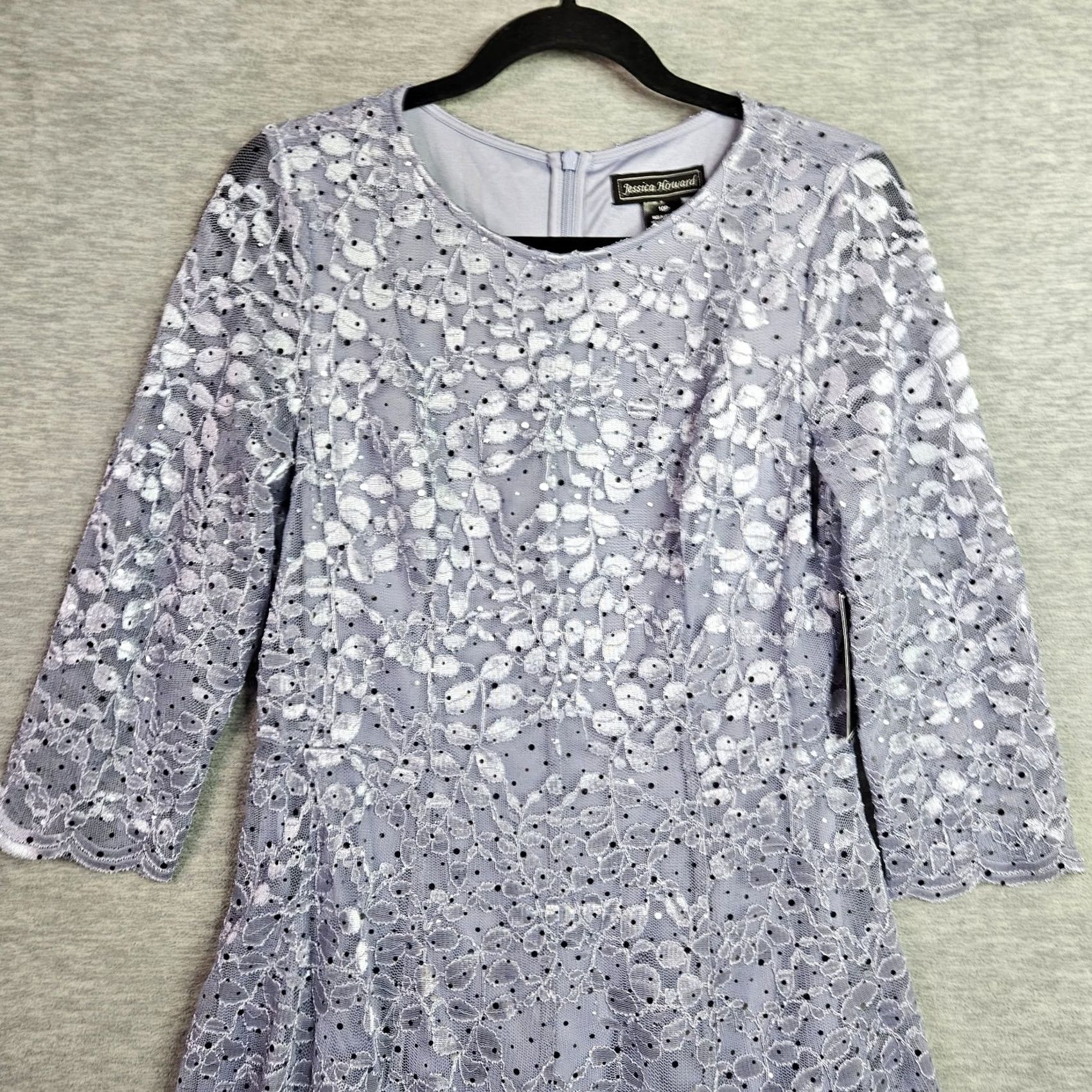 Vintage Jessica Howard Women's Dress 3/4 Sleeve Lace Sequin Petites 10P Purple Lavender Size L / US 10 / IT 46 - 2 Thumbnail