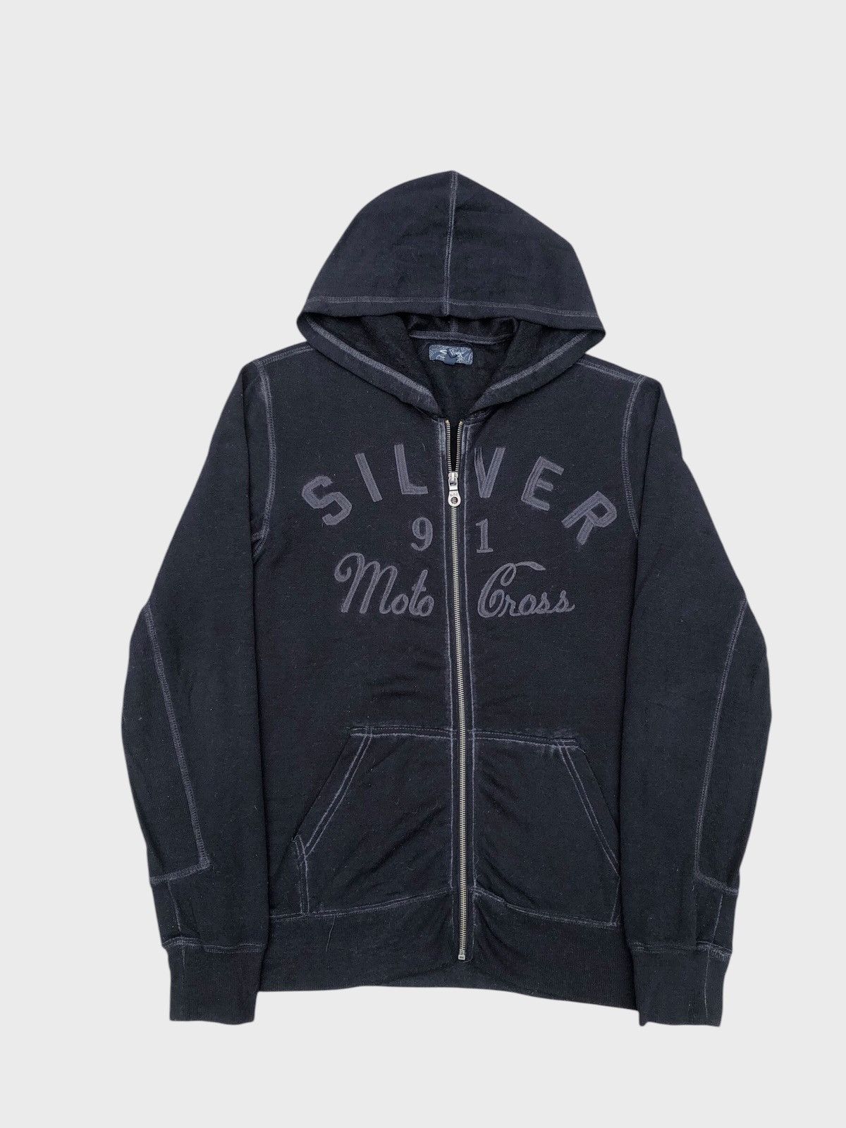 Vintage Vintage Silver Off Trims Moto Cross Embroidery Hoodie Size US L / EU 52-54 / 3 - 1 Thumbnail