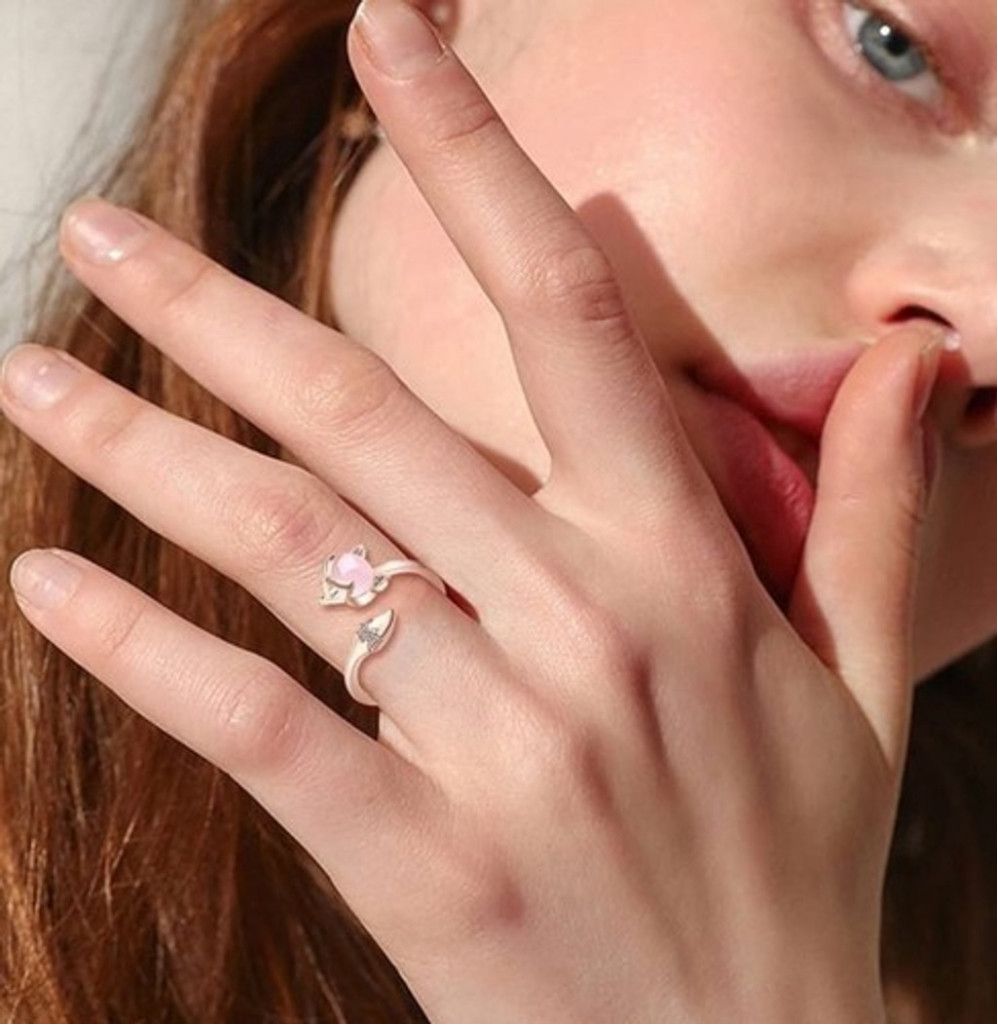 The Unbranded Brand NWOB Open Ring Pink Opal Simulated Kitty Cat Adjustable Ring Size ONE SIZE - 13 Thumbnail