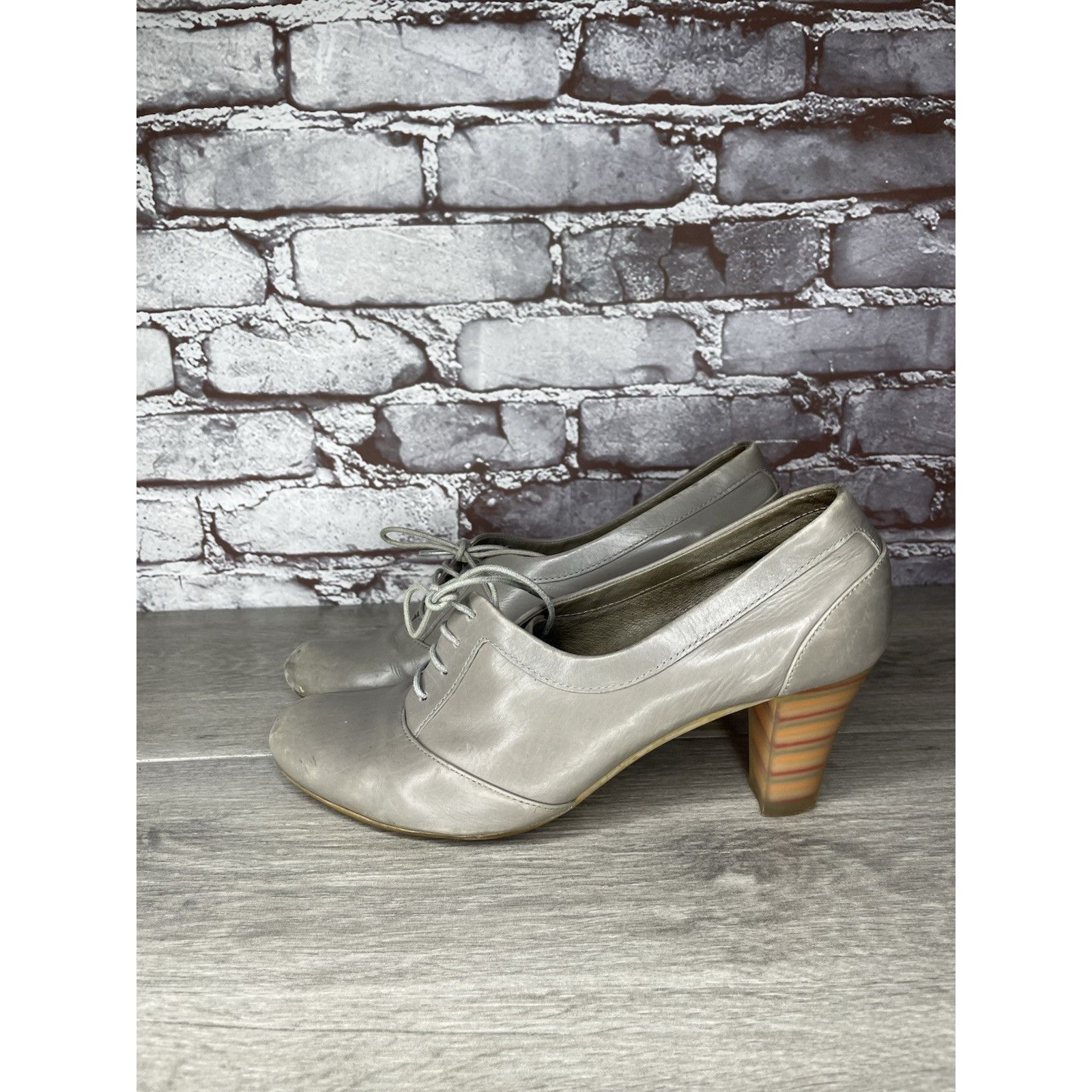 Camper Camper Gray Leather High Heel Lace Up Oxfords Shoes Women Sz Size US 7.5 / IT 37.5 - 2 Thumbnail