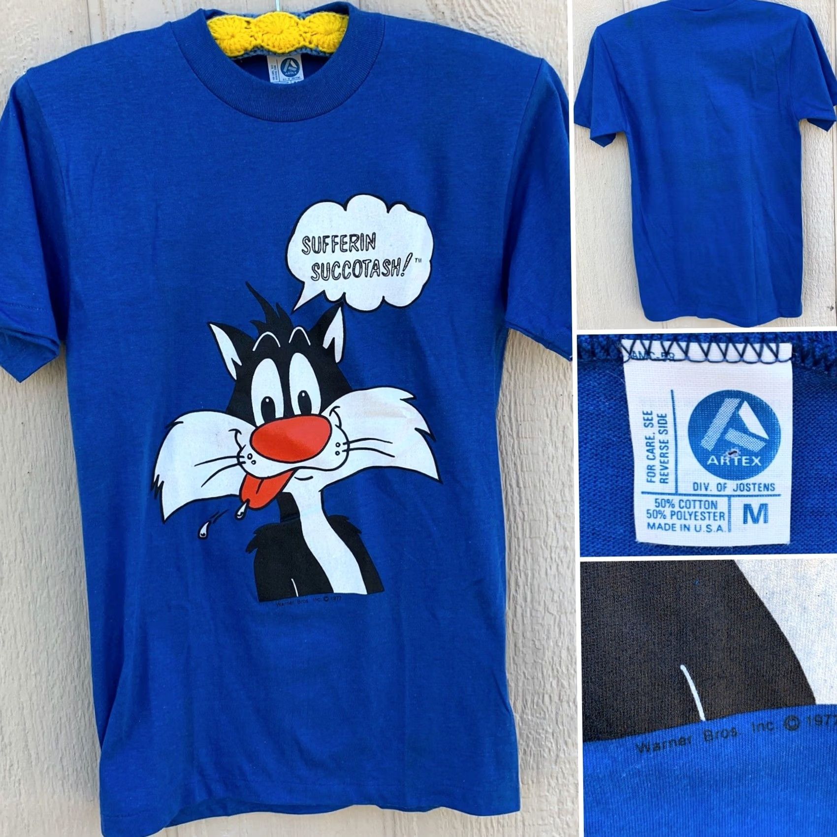 Vintage VINTAGE Sylvester Sufferin Succotash! T Shirt Warner Bros Inc 1977 M blue Nike? Size US M / EU 48-50 / 2 - 2 Thumbnail