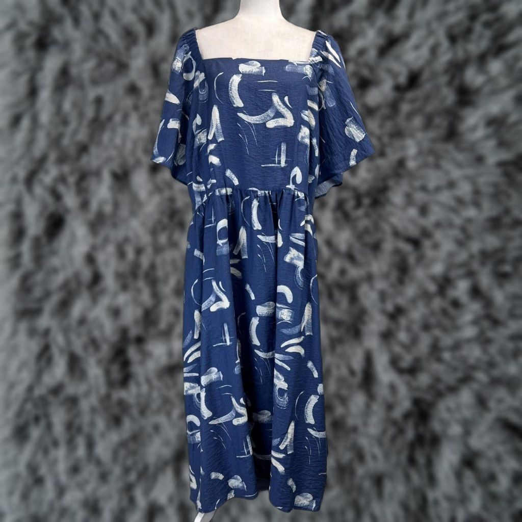 Vintage A New Day Midi Dress Women 4X Plus Flutter Sleeve Tie Back Summer Blue Lyocell Blend NWT Menus 90s? Size XXL / US 16-18 / IT 52-54 - 1 Thumbnail