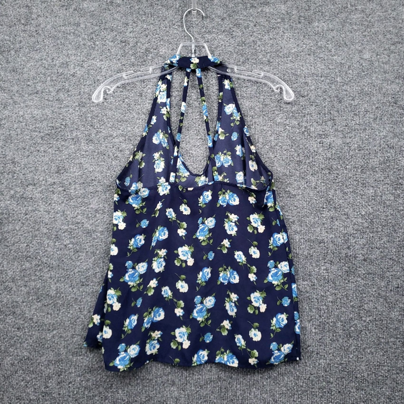 Forever 21 FOREVER 21 Tie Womens S Blue Tank Swing Floral Neck Holter Sleeveless Size S / US 4 / IT 40 - 2 Thumbnail
