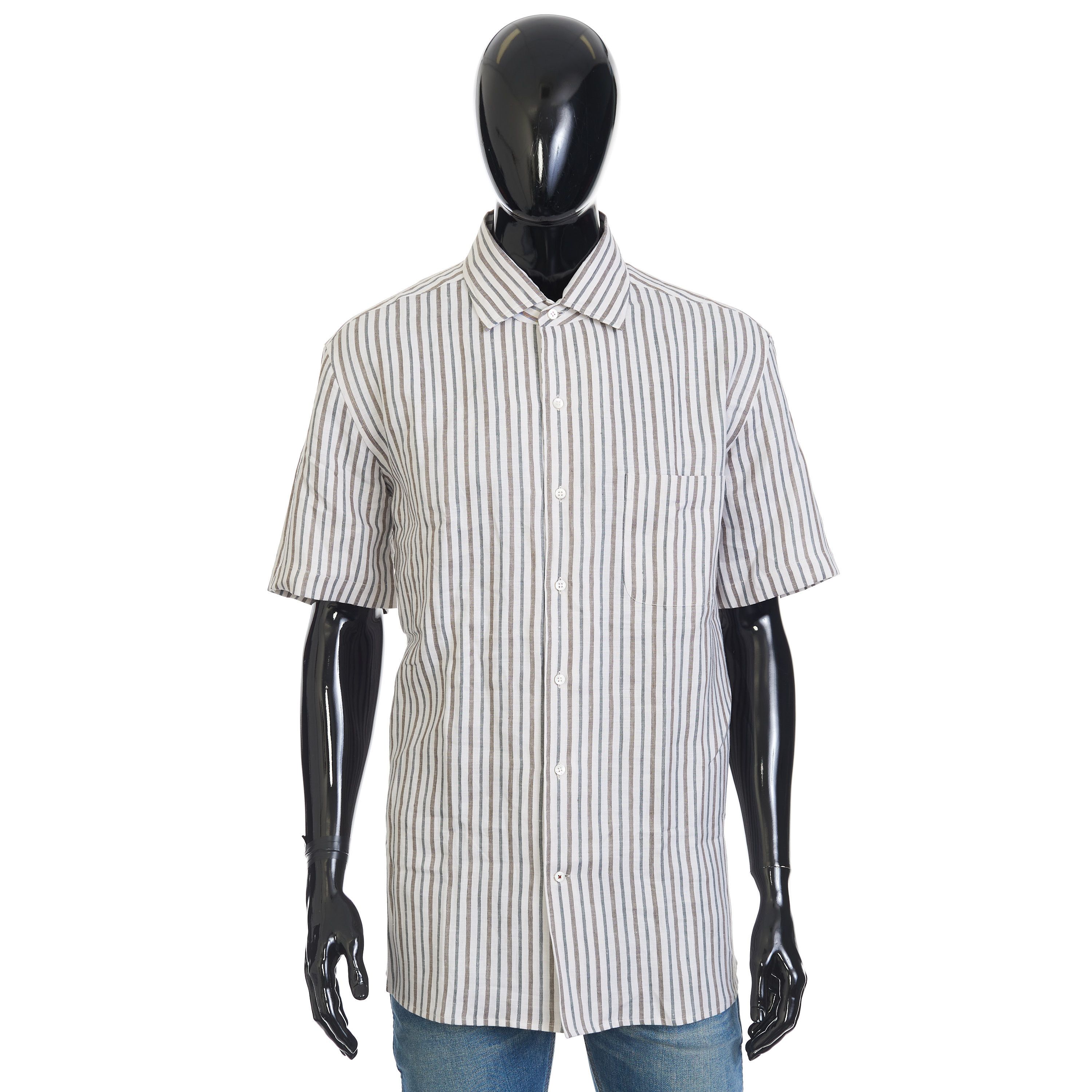 image of Loro Piana Andre' Striped Linen Shirt - Bi-Color in Brown/White, Men's (Size 2XL)
