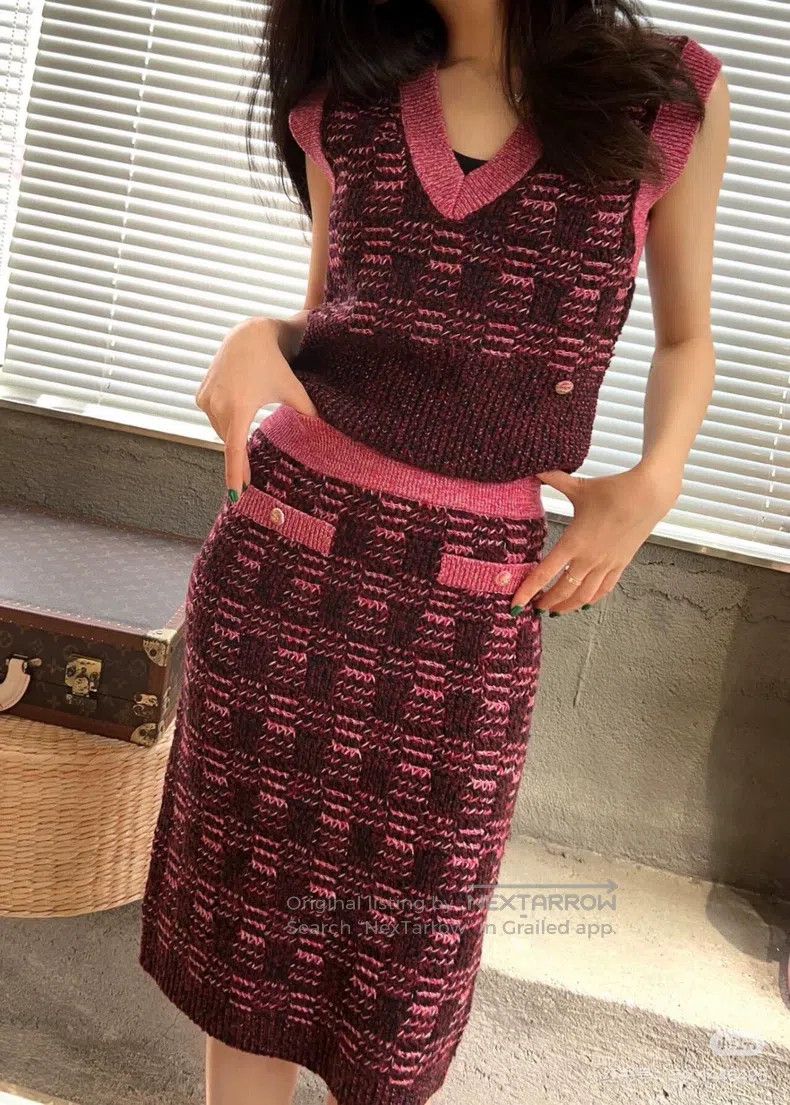 Chanel Chanel 22K autumn and winter show rose pink burgundy plaid Size 25" / US 0 / IT 36 - 8 Thumbnail