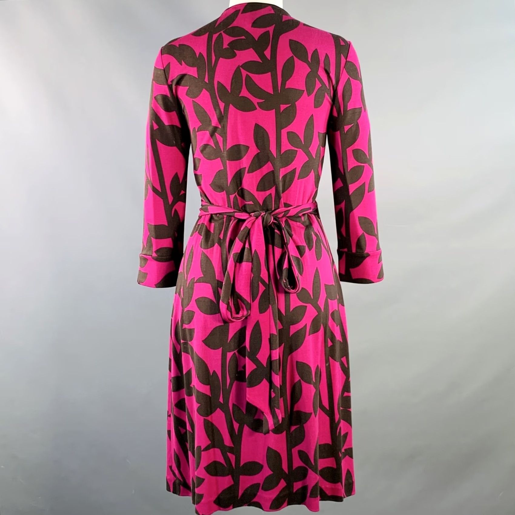 Diane von Furstenberg DIANE VON FURSTENBERG Wrap Dress M Brown Magenta Silk Abstract Floral Women Size M / US 6-8 / IT 42-44 - 3 Thumbnail