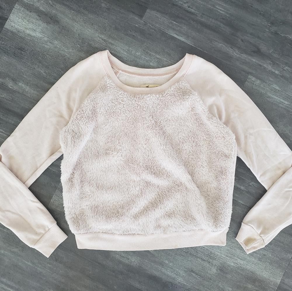 Designer Light Pink Fur Detailed Hollister Sweatshirt Size S / US 4 / IT 40 - 1 Thumbnail