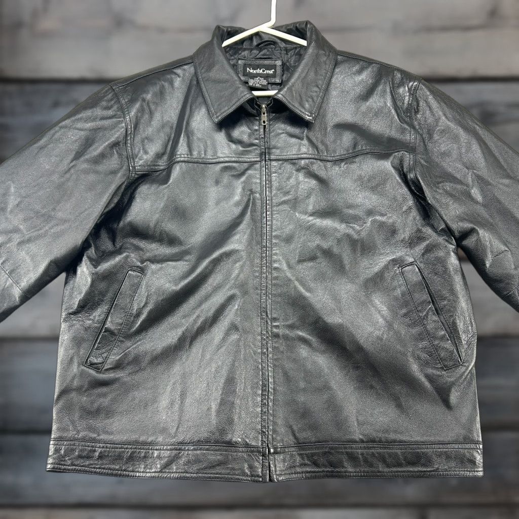 VINTAGE Northcrest Jacket Men XL Black Biker Leather Heavy Quilted 90s