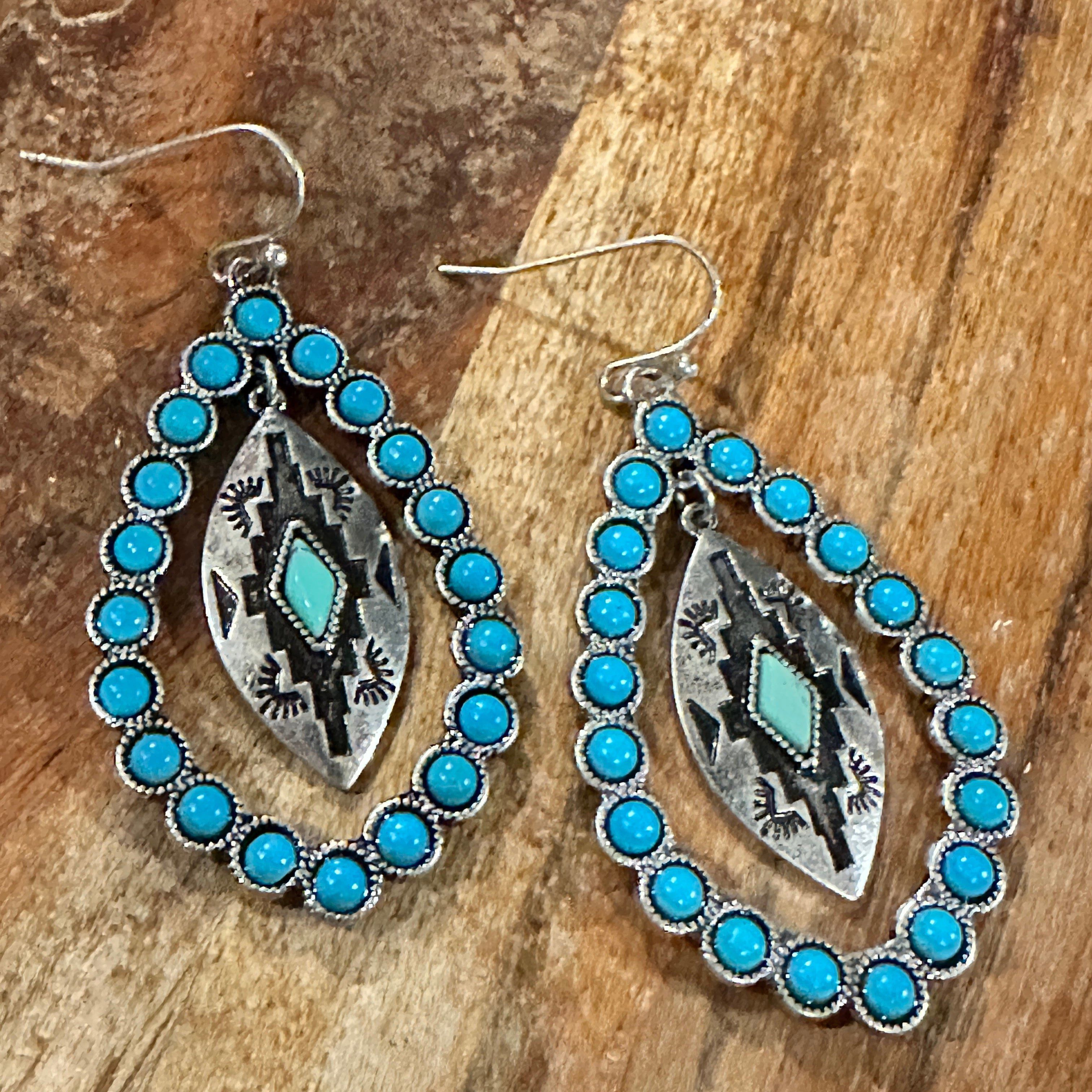Other Aztec-Inspired Teardrop Turquoise Earrings - Chic Statement Size ONE SIZE - 8 Thumbnail