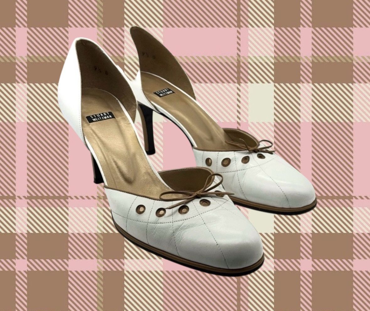 Stuart Weitzman Vintage Stuart Weitzman Leather Eyelet Bow D’Orsay Heels Size US 9.5 / IT 39.5 - 1 Thumbnail