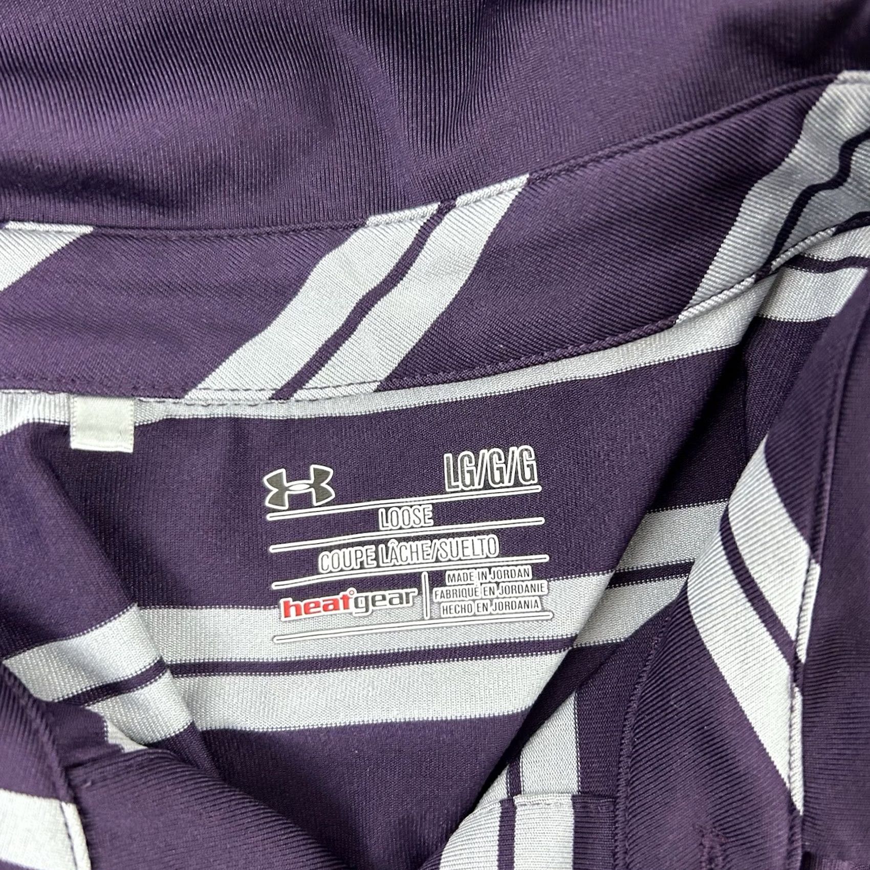Under Armour Under Armour HeatGear Polo Shirt Purple Silver Striped Mens Large Loose Size US L / EU 52-54 / 3 - 4 Thumbnail