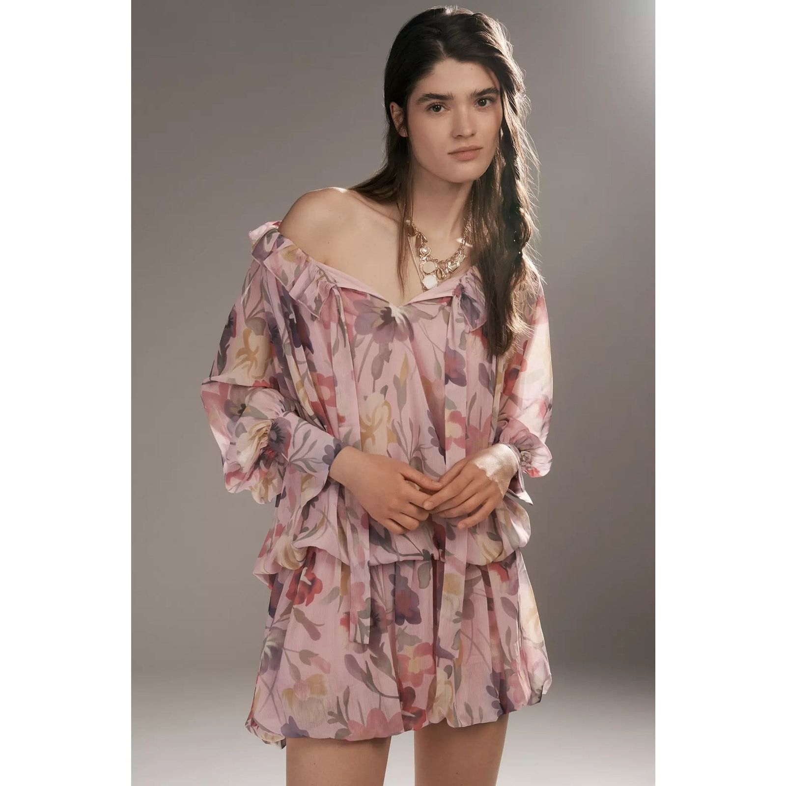 Anthropologie New Mare Mare Long-Sleeve Mini Dress $168 Medium Floral Boho Size M / US 6-8 / IT 42-44 - 2 Thumbnail
