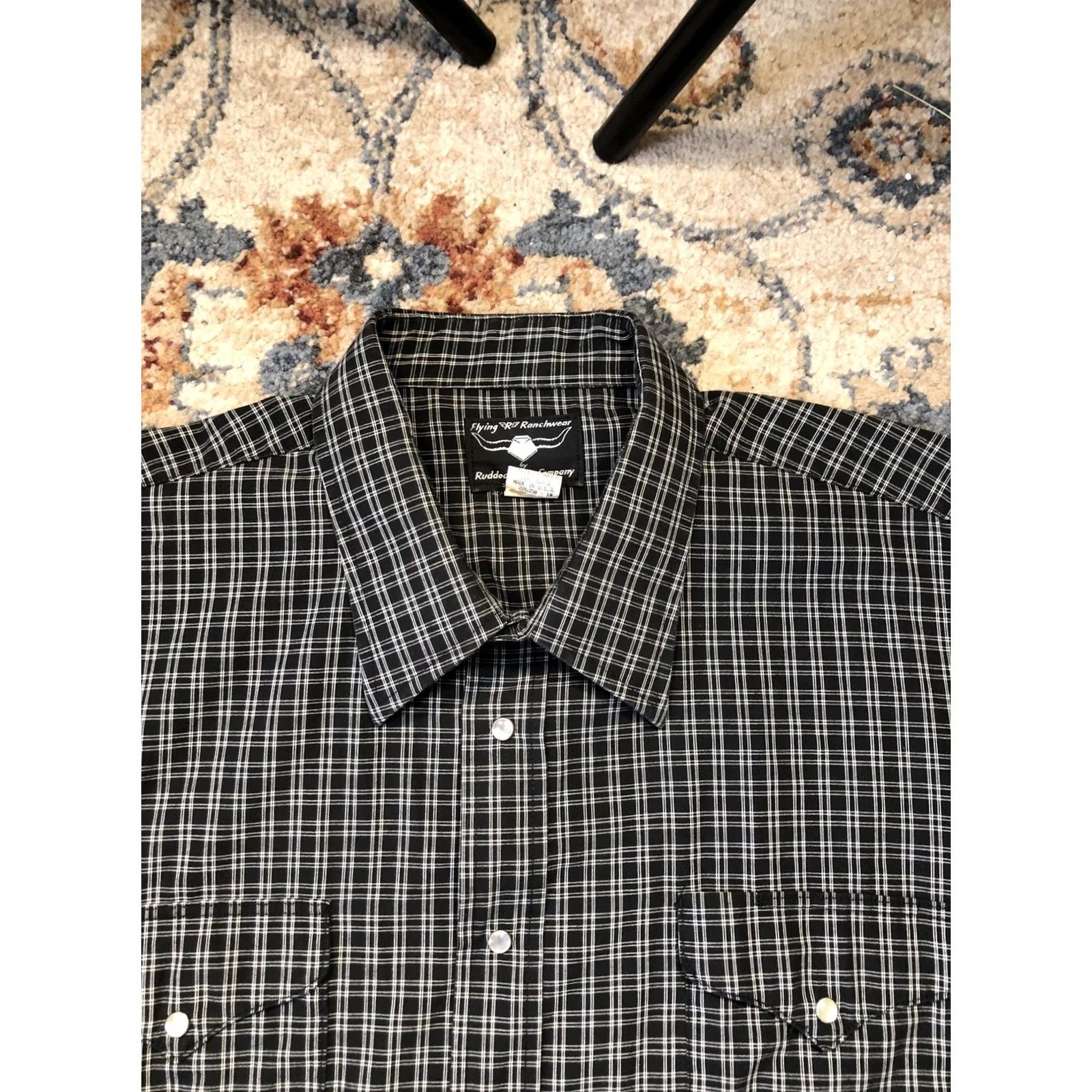 Vintage Flying R Ranchwear Shirt Mens 2XL Black White Plaid Pearl Snap Western Made USA Shirt Size US XXL / EU 58 / 5 - 2 Thumbnail