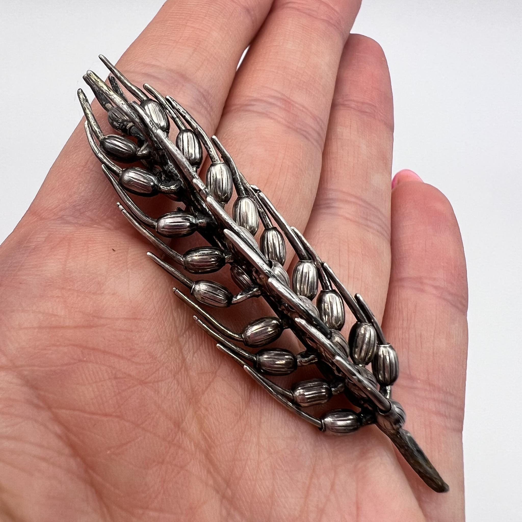 Vintage Vintage Silver Plated Pin Brooch Wheatear Made in Italy 2.3" Size ONE SIZE - 1 Thumbnail