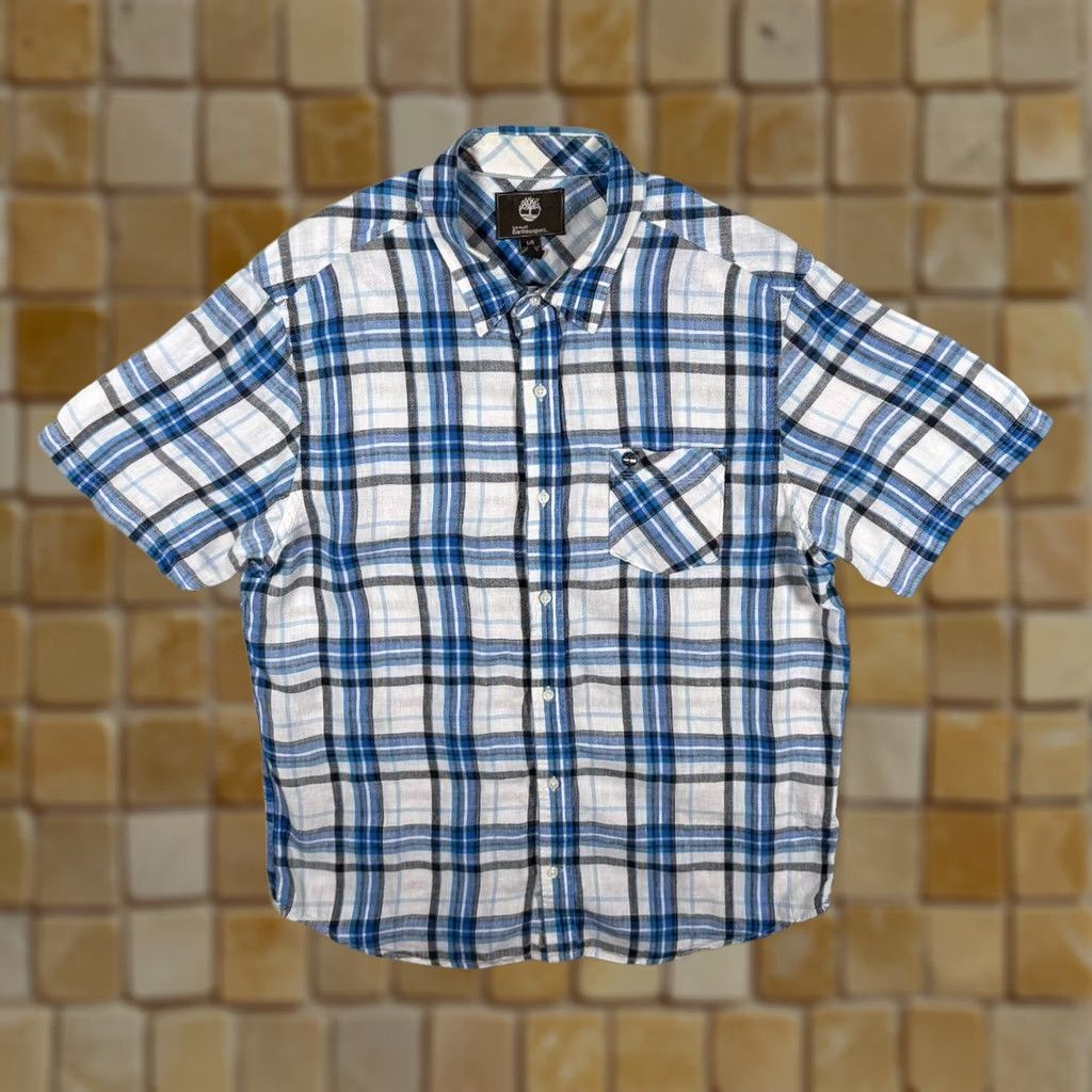 Timberland Timberland Earthkeepers Regular Fit Shirt Check Linen Short Sleeve Blue White Large Mens Button-Up Collared 100% Linen Size US L / EU 52-54 / 3 - 1 Thumbnail