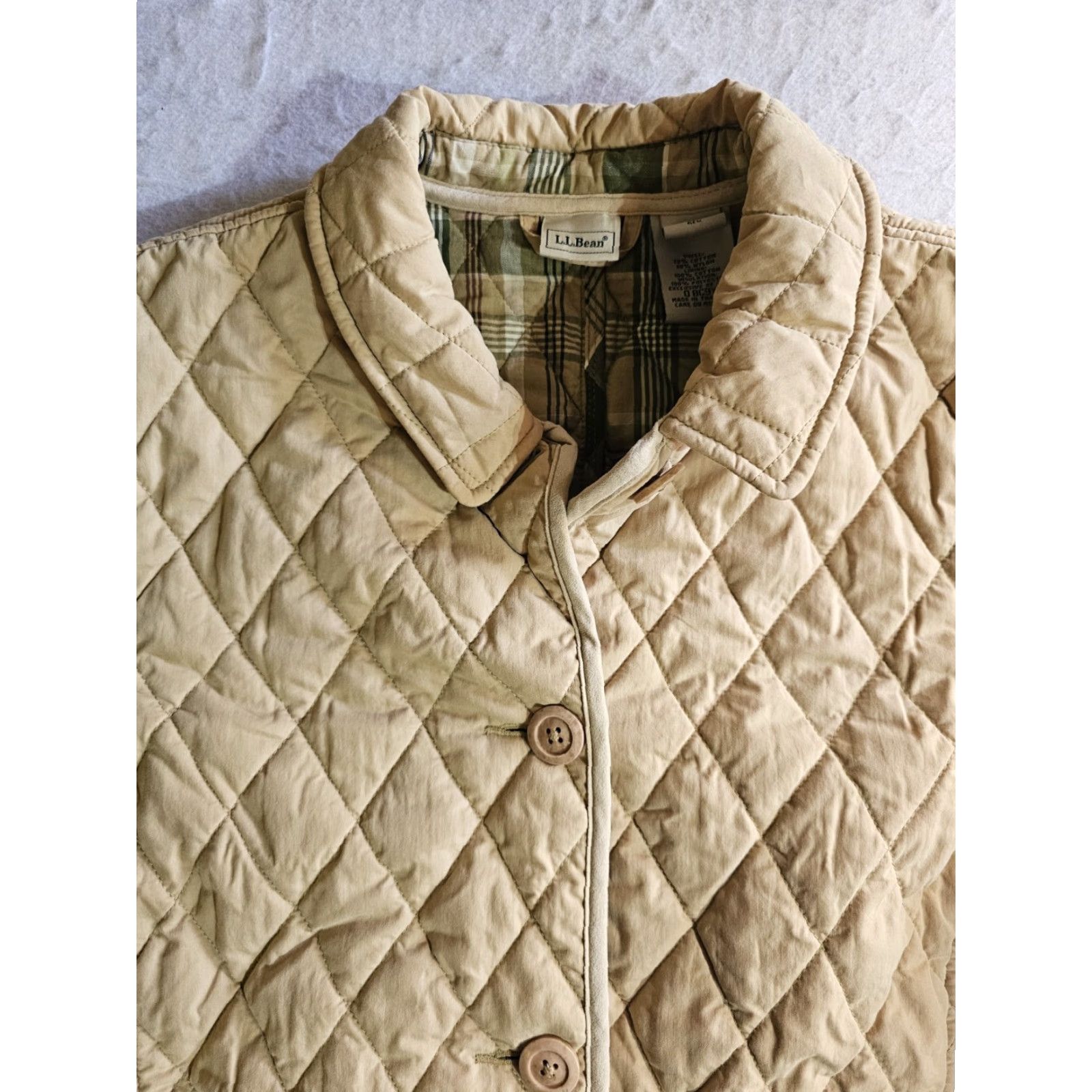 Vintage L.L. Bean Gold Quilted Jacket Nova Check Plaid Lined Snap Button Womens Sz L Size L / US 10 / IT 46 - 3 Thumbnail