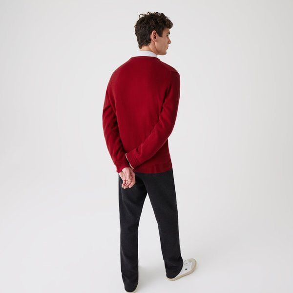 Lacoste 🔥 LACOSTE Wool Crewneck Sweater Burgundy Crocodile Logo 4XL Size US XXL / EU 58 / 5 - 3 Thumbnail