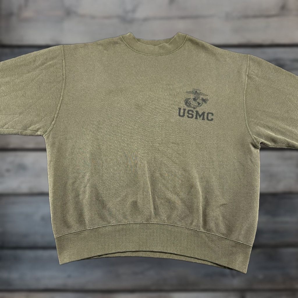 Vintage VINTAGE USMC Sweatshirt Mens L Green Pullover Crew Neck 90s Military Army Pockets Logo Regular Size US L / EU 52-54 / 3 - 1 Thumbnail