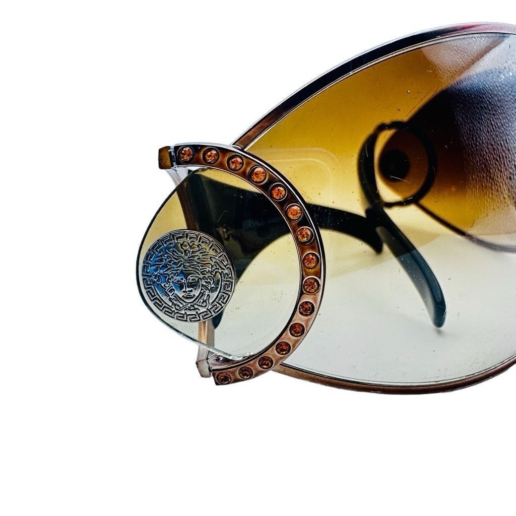 Versace VERSACE Medusa Logo Sunglasses Brown Gold SWAROVSKI Crystal Embellished Shield Oversized Made In Italy Luxury Designer Sunglasses 2064-B 1169/13 87[]12 110 Size ONE SIZE - 5 Thumbnail
