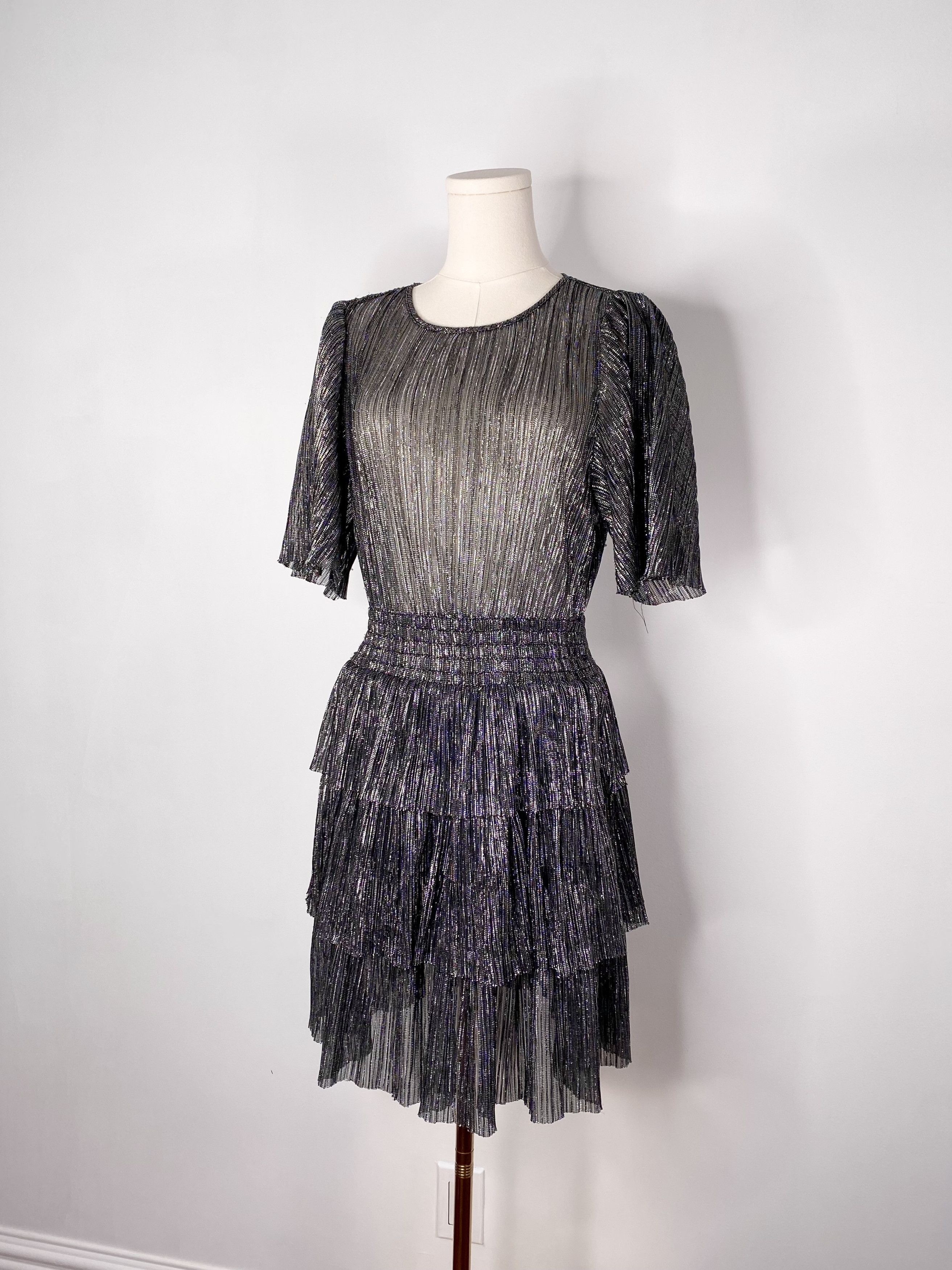 Vintage Sugar Lips - Silver Glitter Tiered Dress Size S / US 4 / IT 40 - 1 Thumbnail