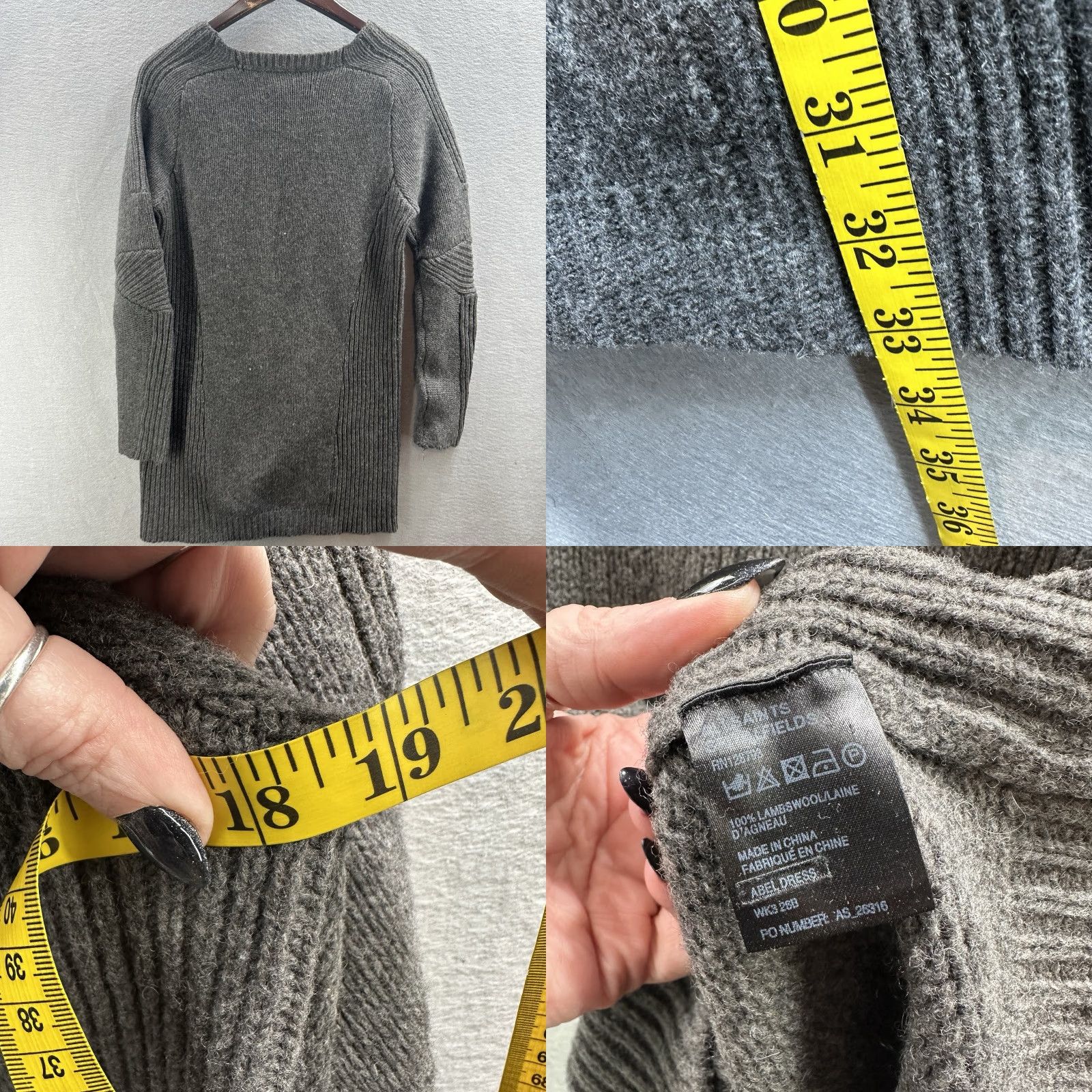 Allsaints AllSaints Sweater Dress Women XS Gray Knit Ribbed Square Neck Pullover Short Solid Vintage: No Size XS / US 0-2 / IT 36-38 - 8 Thumbnail