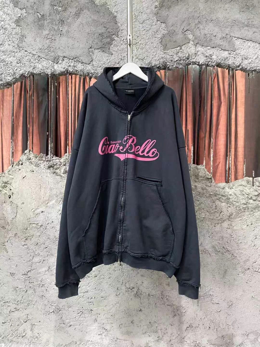 Balenciaga Balenciaga Black & Pink Ripped Zipper Hoodie/Jacket Size XS / US 0-2 / IT 36-38 - 1 Thumbnail