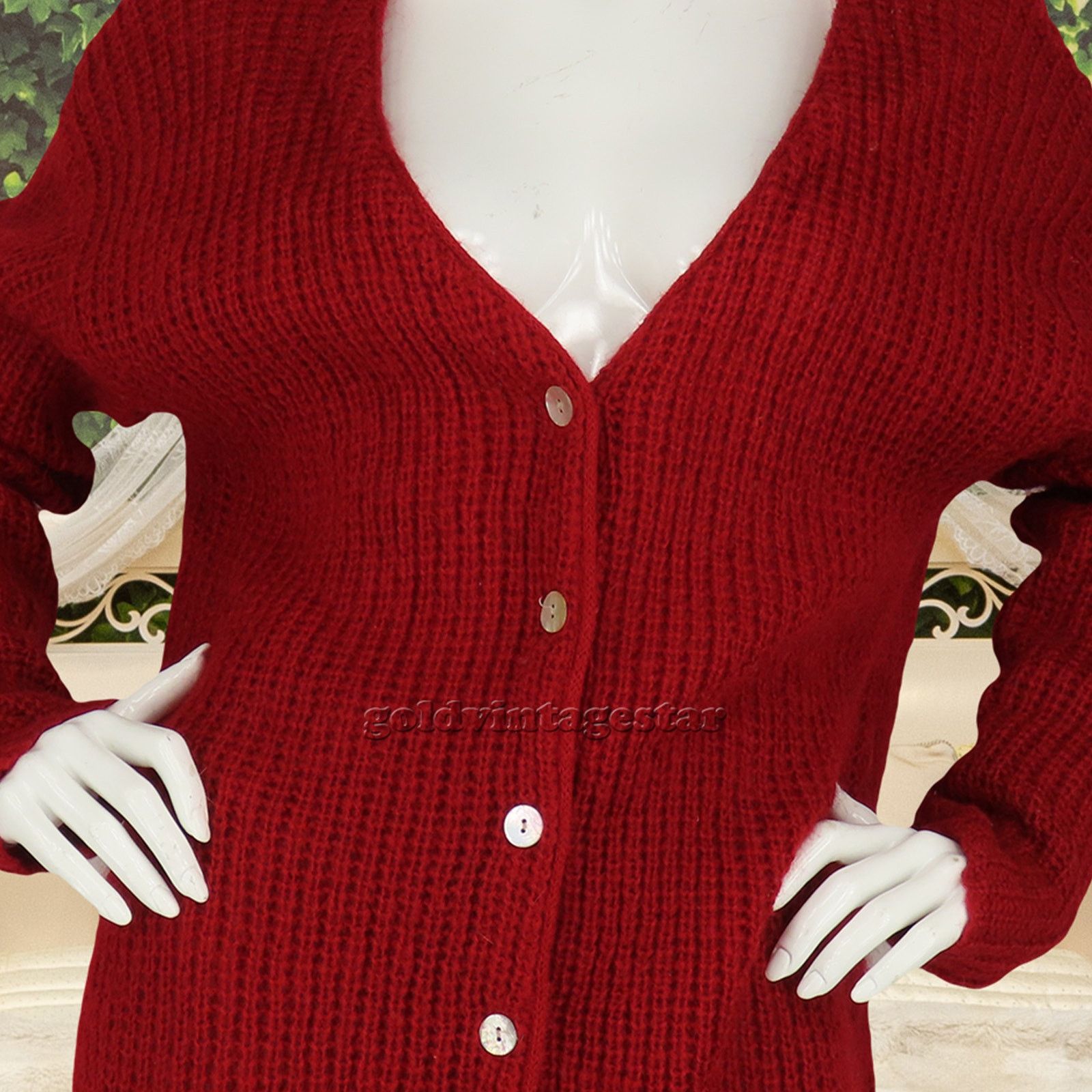 Other 90s Vintage Mohair Dark Red Knit Mohair Cardigan Sweater L Size L / US 10 / IT 46 - 9 Thumbnail