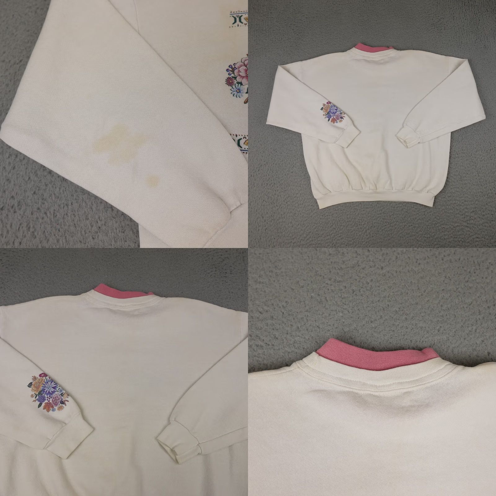 Vintage VINTAGE Morning Sun Womens Medium White Pink Floral Crewneck 90s Knit Sweatshirt Shirt Size M / US 6-8 / IT 42-44 - 8 Thumbnail
