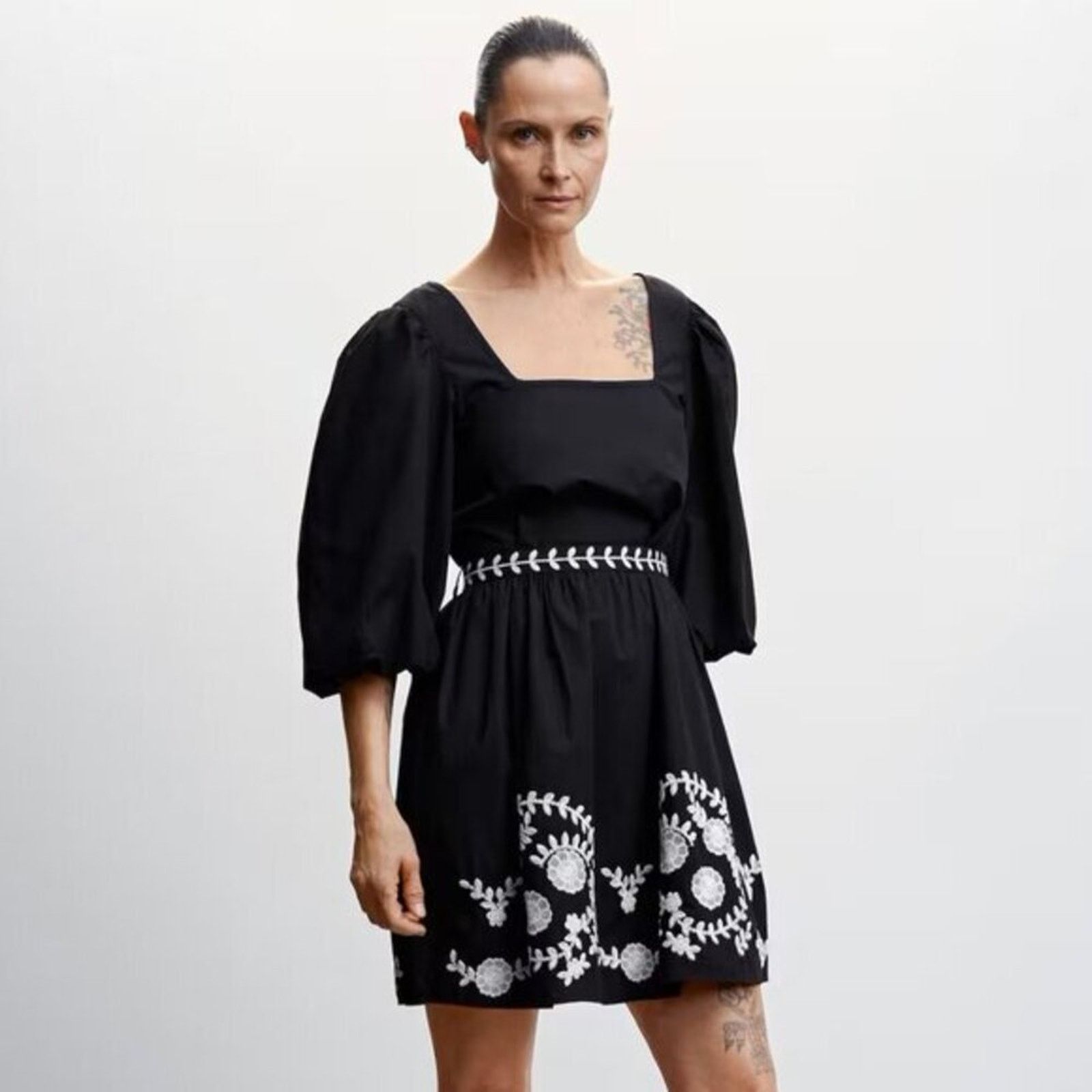 MANGO Puff Sleeve Cotton Dress NWT