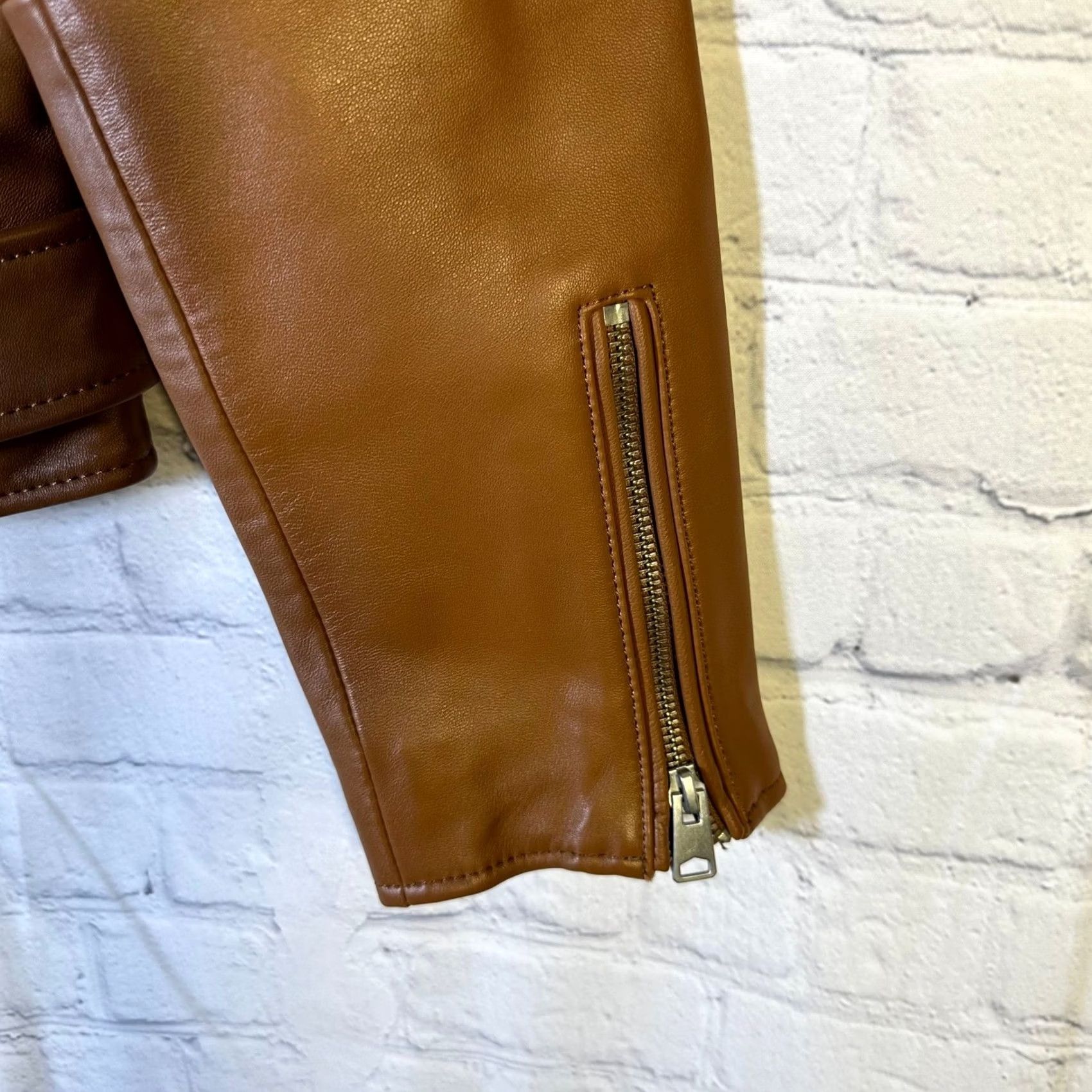 Quince Quince Womens Leather Motorcycle Jacket Small Dark Cognac Brown Bike Size S / US 4 / IT 40 - 4 Thumbnail