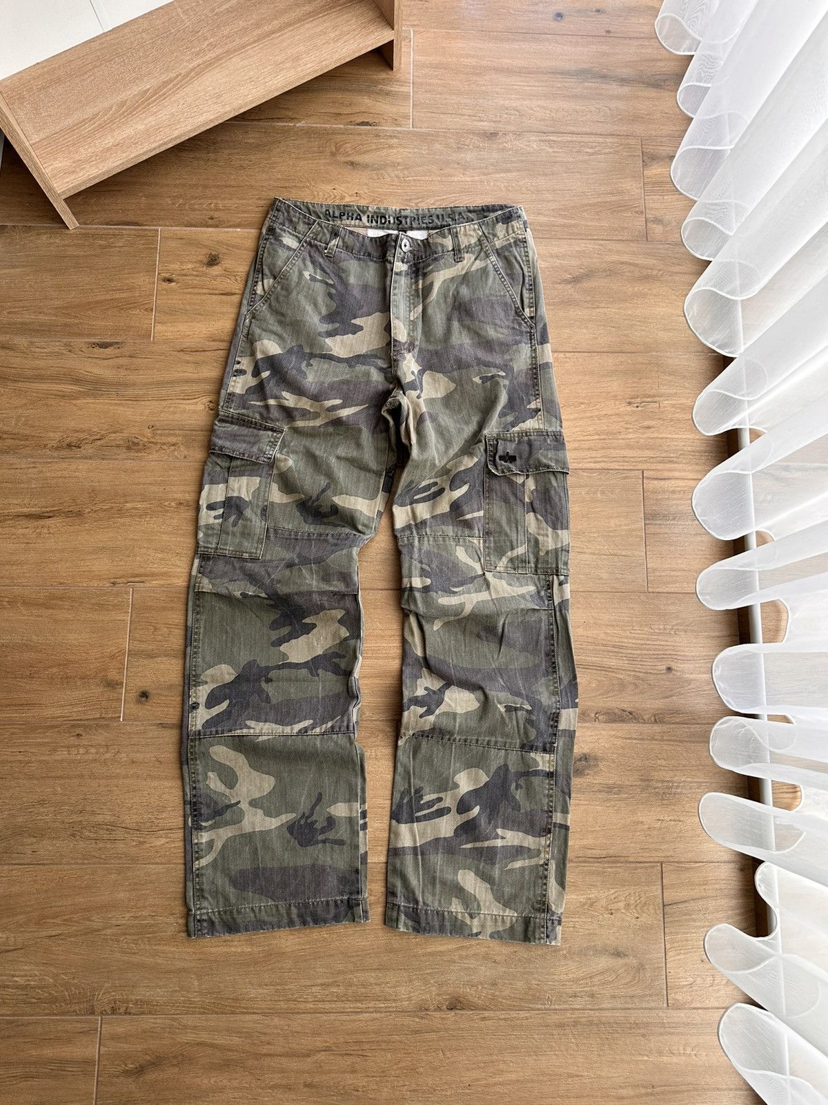 image of Vintage Alpha Industries Military Cargo Heavyweight Pants in Camo, Men's (Size 33)