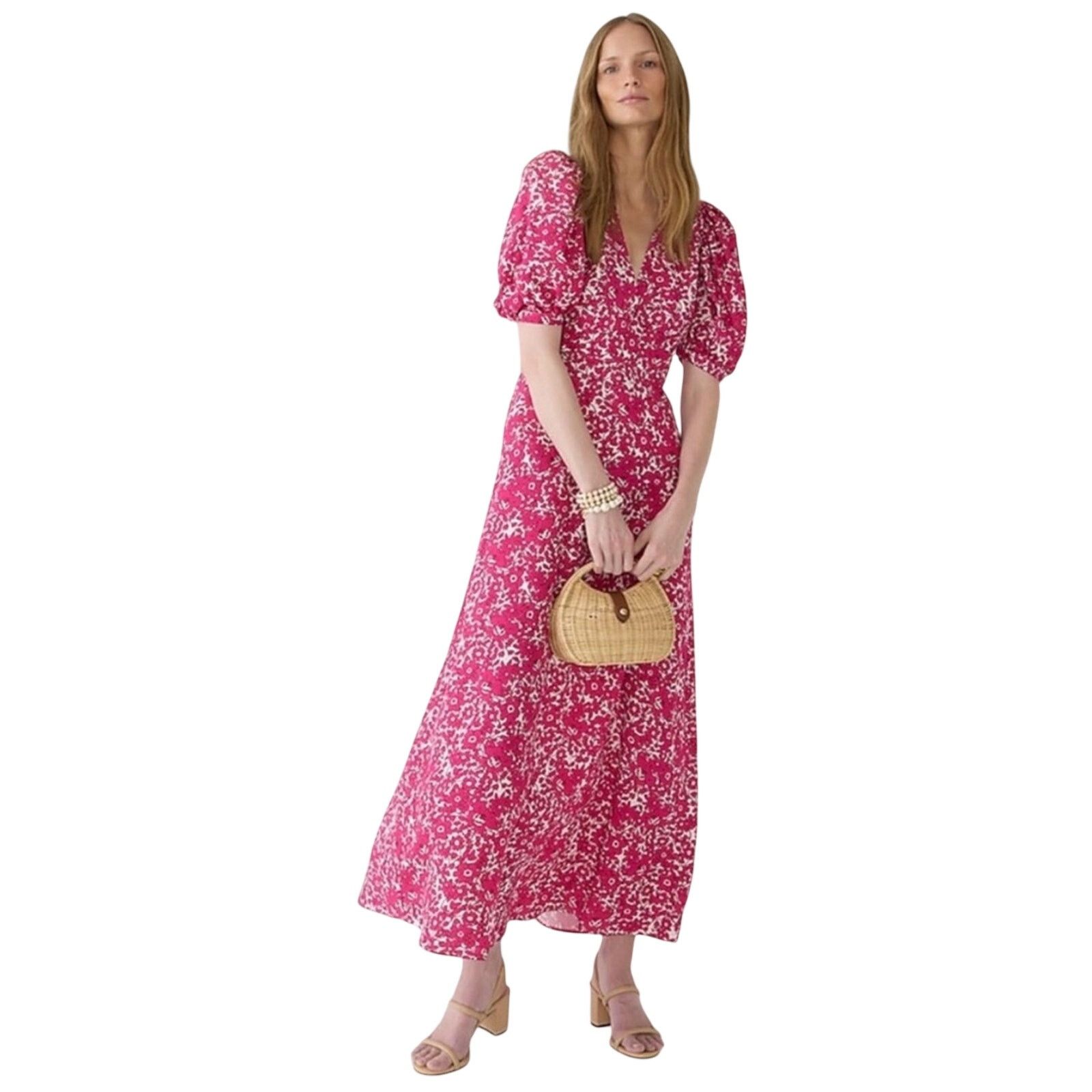 J.Crew New Puff Sleeve V-neck Drapey Floral Maxi Dress $298 Sz 00 Size XXS / US 00 / IT 34 - 1 Thumbnail