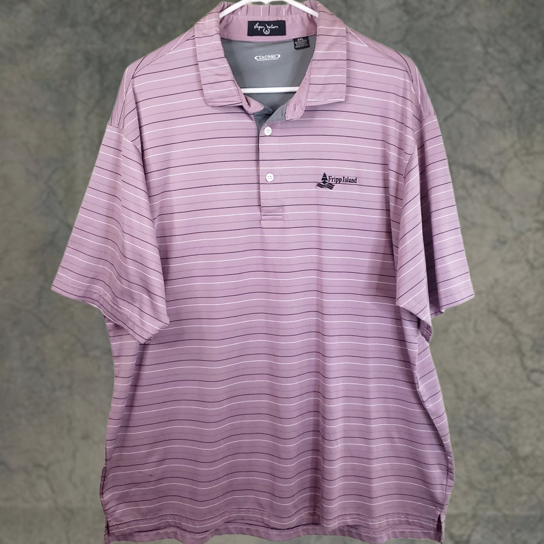 Vintage Byron Nelson Dri Way Men's Polo 2XL Lavender Striped Fripp Island Logo Golf Shirt Size US XXL / EU 58 / 5 - 1 Thumbnail