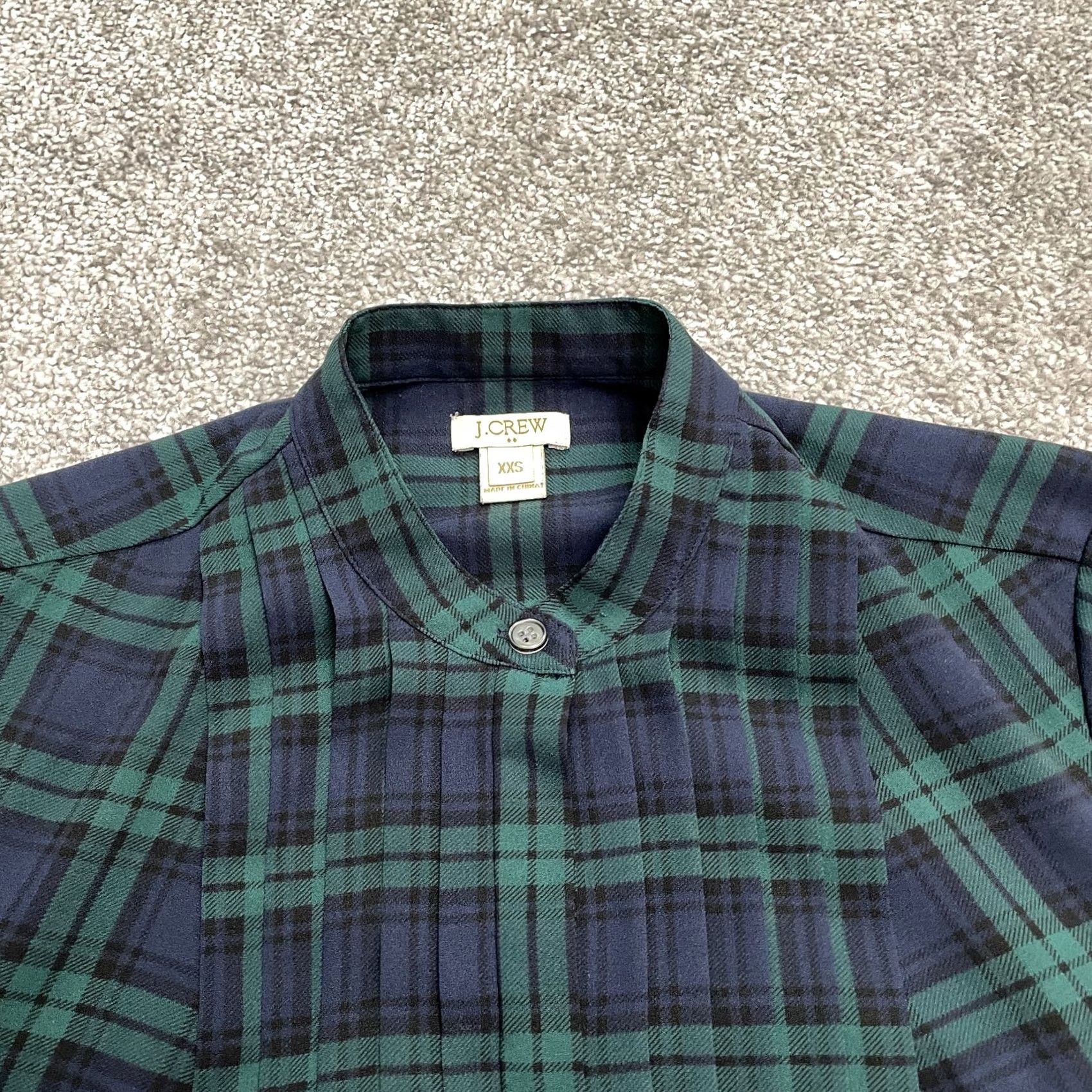 J.Crew J.CREW Shirt Womens 2XS Drapey Tuxedo Pleated Women XXS Blue Green Plaid Long Sleeve Cotton Size XXS / US 00 / IT 34 - 3 Thumbnail