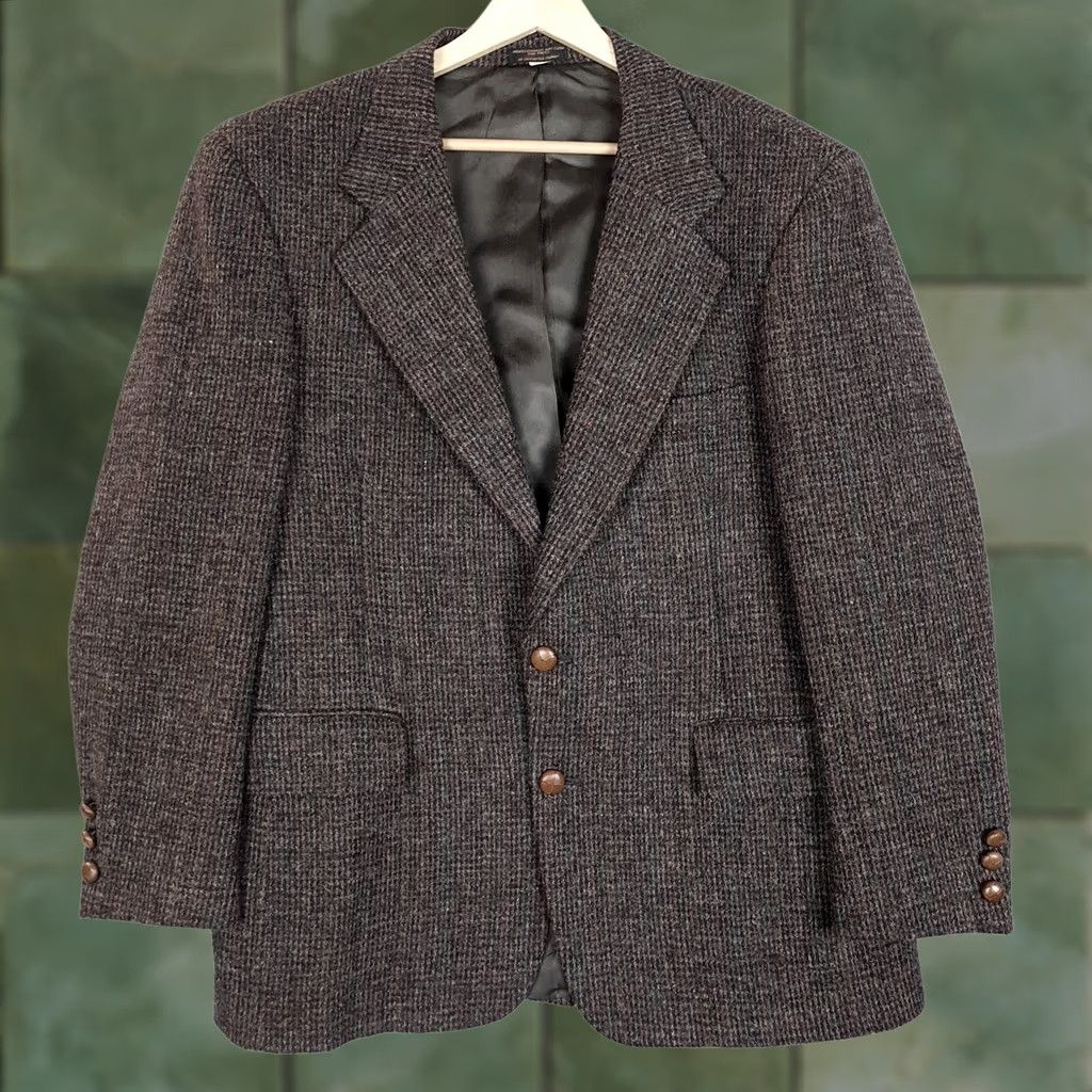 Harris Tweed VINTAGE Harris Tweed Blazer Mens 44 Gray Houndstooth Wool Sport Coat 80s Size 44R - 1 Thumbnail