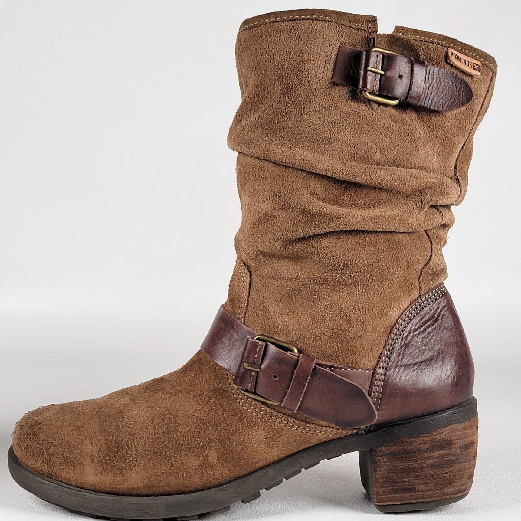 Vintage PIKOLINOS Boots Womens 37 EUR Brown Leather Zip Buckle Slouch Mid-Calf Bootie 2 1/8" Heel Womens Brown Leather Zip Slouch Boot Pikolinos Size US 7 / IT 37 - 7 Thumbnail