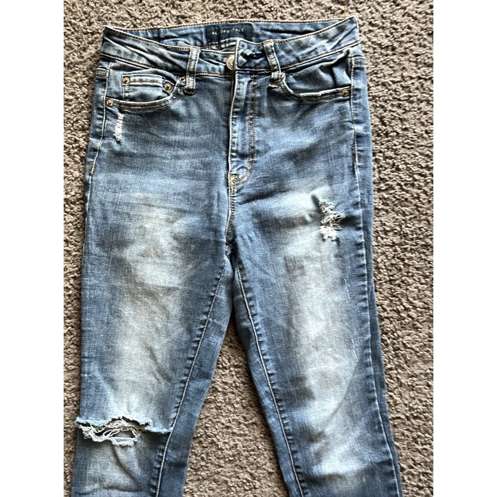 Vintage Aéropostale The Norma Jean Jeans Women's Skinny Denim 2 Blue High Rise Distressed 26 In Inseam Size 26" / US 2 / IT 38 - 2 Thumbnail