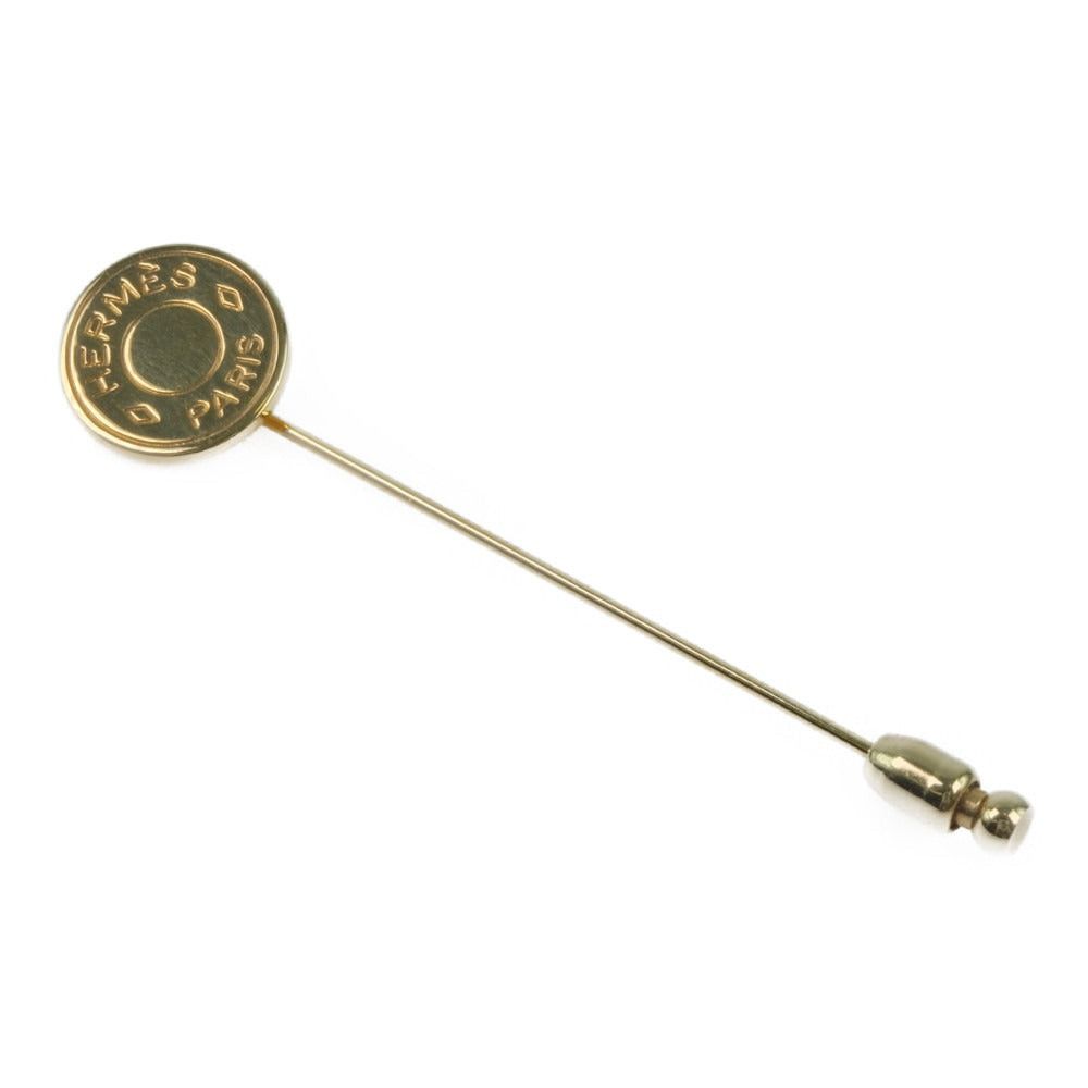 image of Hermes Sellier Brooch in Gold, Women's
