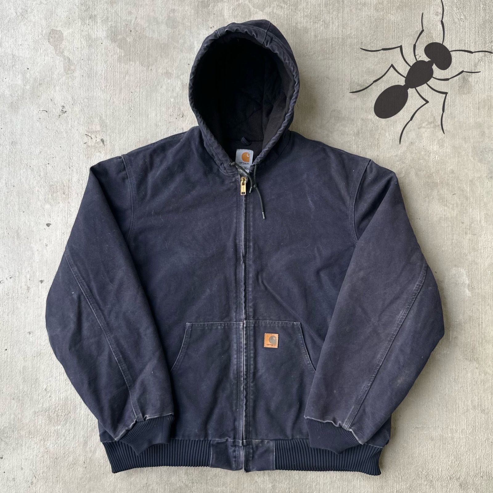 Vintage Y2K Carhartt J130 MDT blue hooded work wear jacket