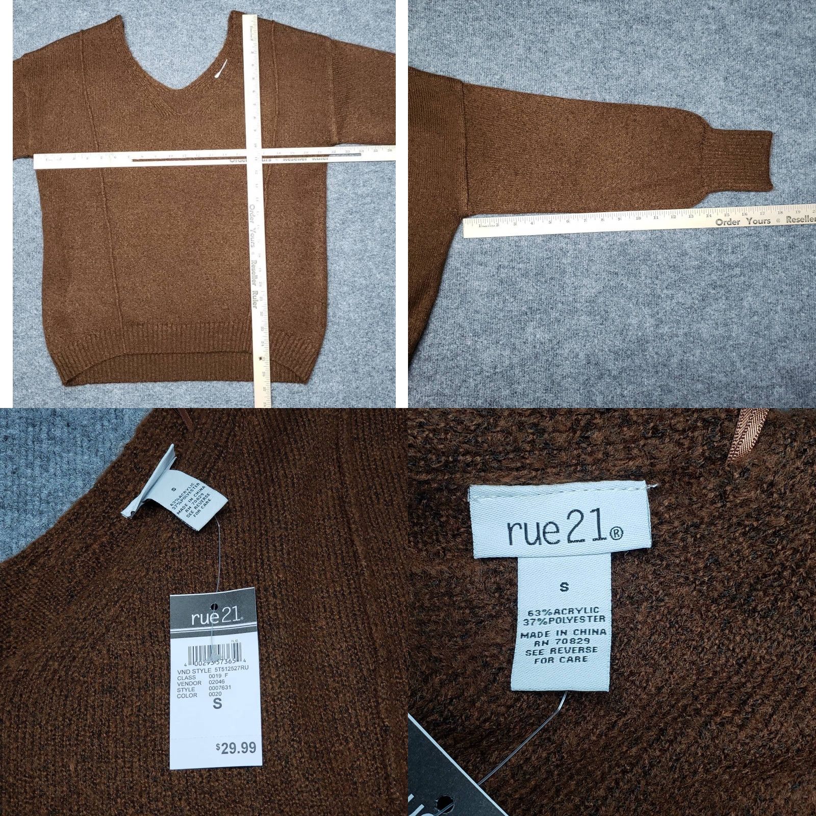 Vintage Rue21 Sweater Womens S Brown Long Sleeve Solid Minimalist V-Neck Pullover New Size S / US 4 / IT 40 - 8 Thumbnail