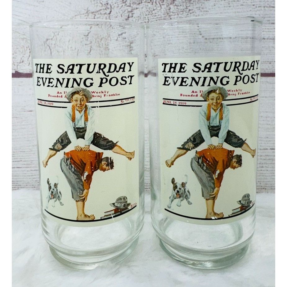 Other Norman Rockwell Saturday Evening Post "LEAPFROG" Glass Tumbl Size ONE SIZE - 2 Thumbnail