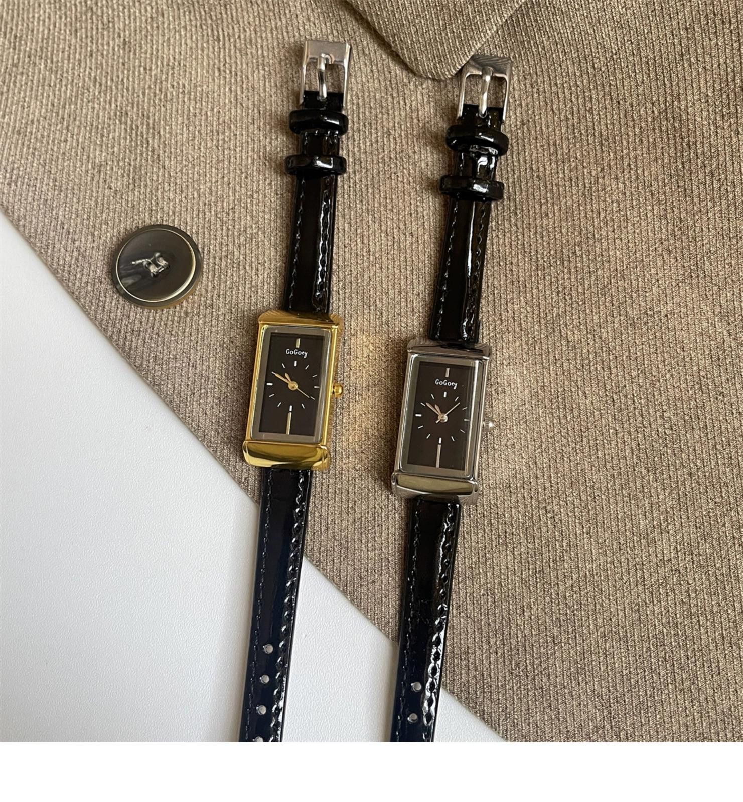 Jewelry Leather Strap Rectangular Gold Watch, Classic Wristwatch Size ONE SIZE - 5 Thumbnail